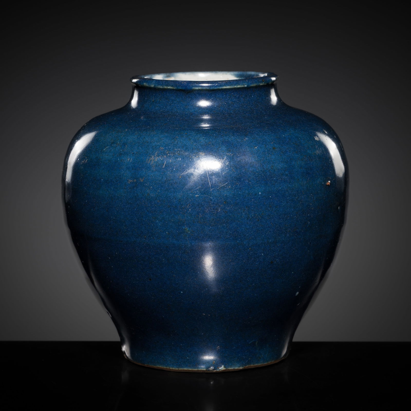 A BLUE GLAZED POTTERY JAR, EARLY MING DYNASTY (1 of 13)