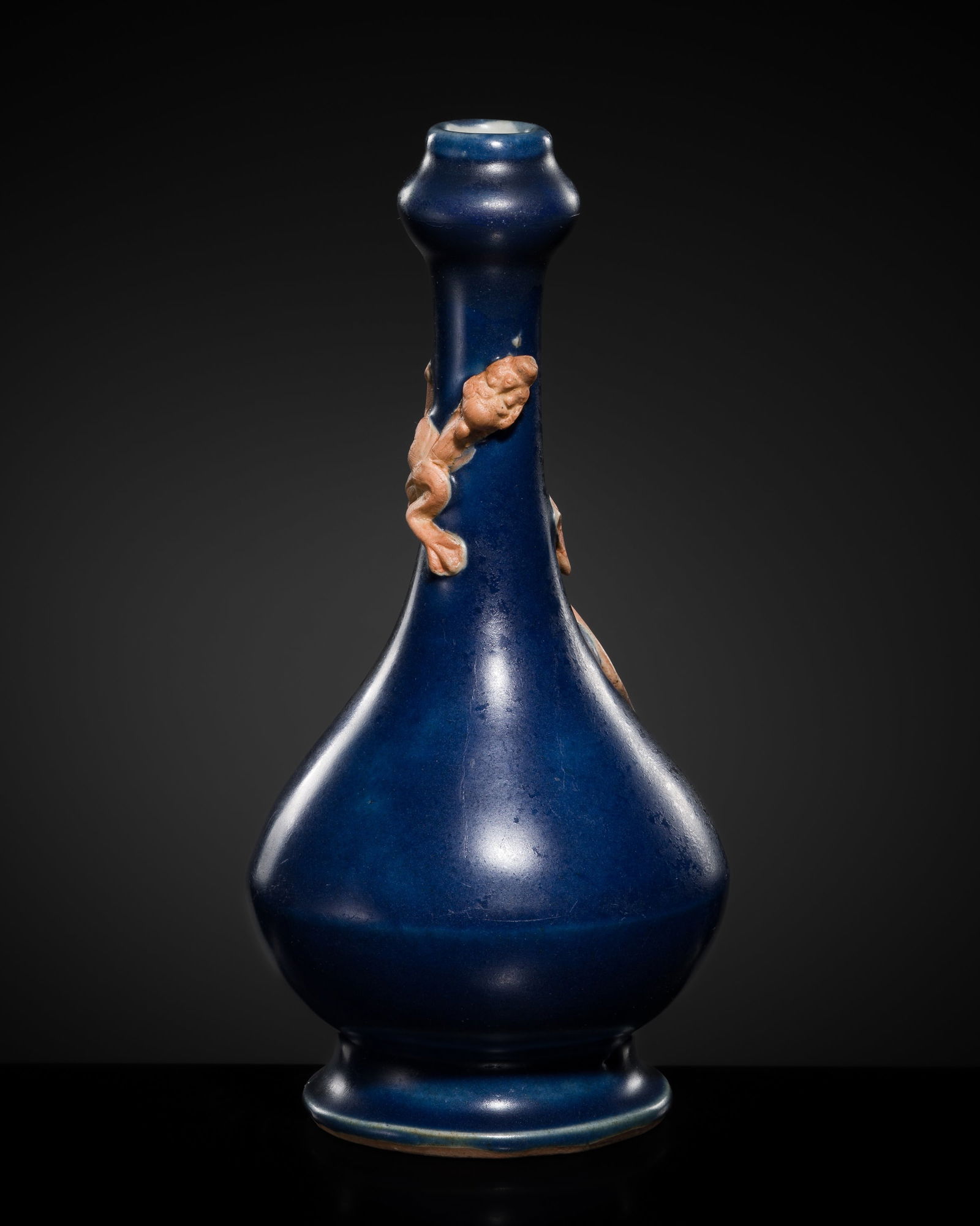 A BLUE-GLAZED 'GARLIC-MOUTH VASE WITH A DRAGON, LATE MING DYNASTY (1 of 13)