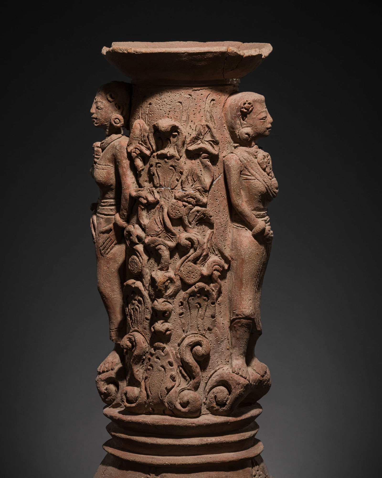 A MAJAPAHIT TERRACOTTA ARCHITECTUAL PILLAR WITH NYMPHS: A MAJAPAHIT TERRACOTTA ARCHITECTUAL PILLAR WITH NYMPHS This lot is from a single owner collection and is therefore offered without reserve Published: Editor Paolo Bert