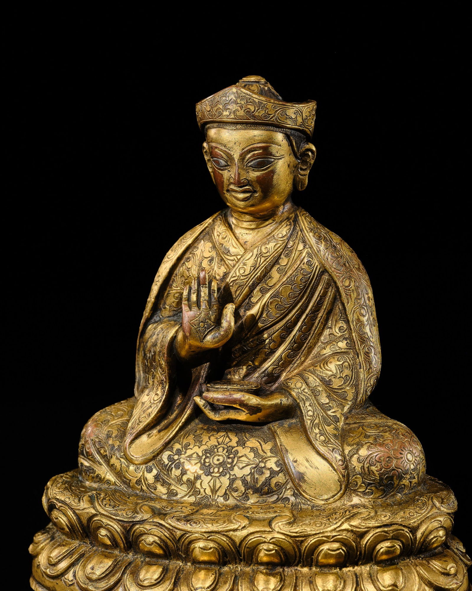 AN EXTREMELY RARE, INSCRIBED, PARCEL-SILVERED, AND GILT COPPER ALLOY PORTRAIT FIGURE OF THE THIRD (1 of 16)