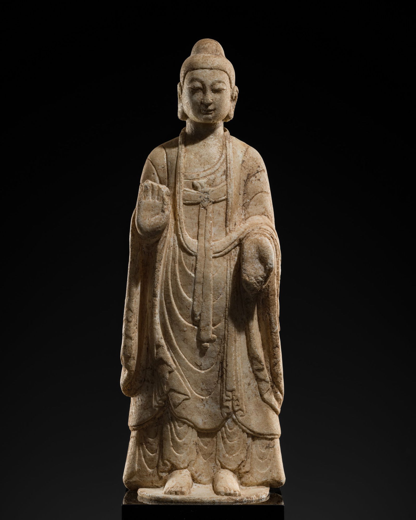 A FINE WHITE MARBLE FIGURE OF BUDDHA SHAKYAMUNI, NORTHERN QI DYNASTY (1 of 16)