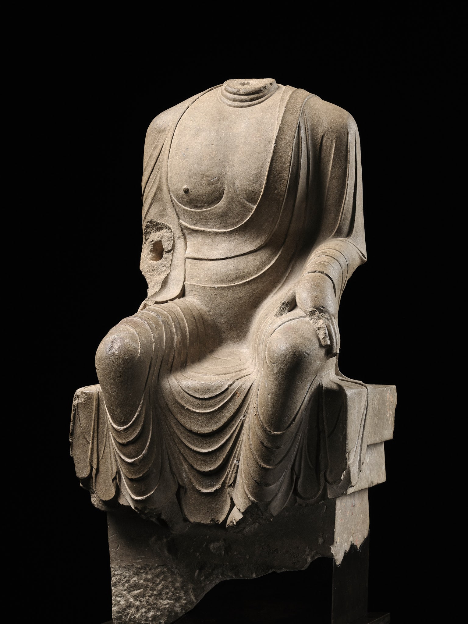 AN IMPORTANT AND RARE WHITE MARBLE TORSO OF BUDDHA MAITREYA, TANG DYNASTY, CIRCA 690-700 AD (1 of 20)