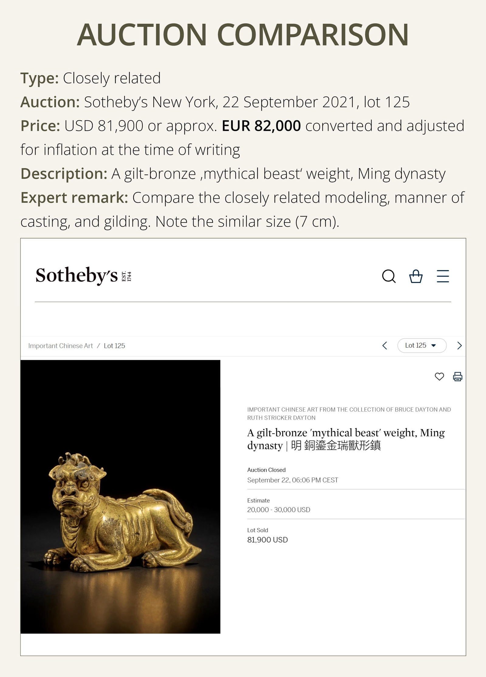 A GILT BRONZE 'LION' WEIGHT WITH A MATCHING ZITAN BASE, CHINA, 16TH-17TH CENTURY - 4