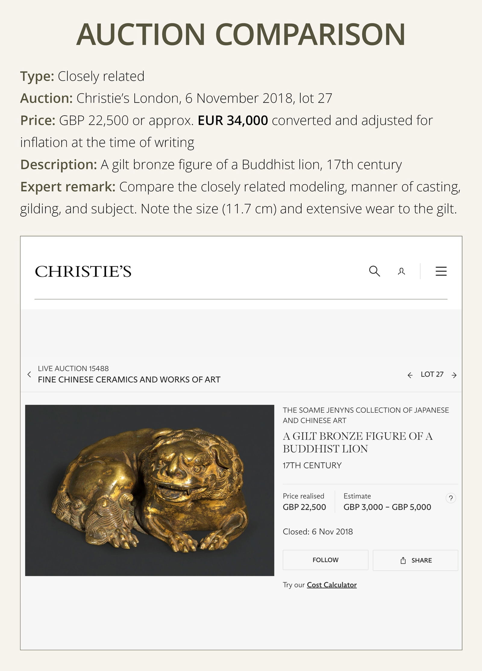 A GILT BRONZE 'LION' WEIGHT WITH A MATCHING ZITAN BASE, CHINA, 16TH-17TH CENTURY - 8