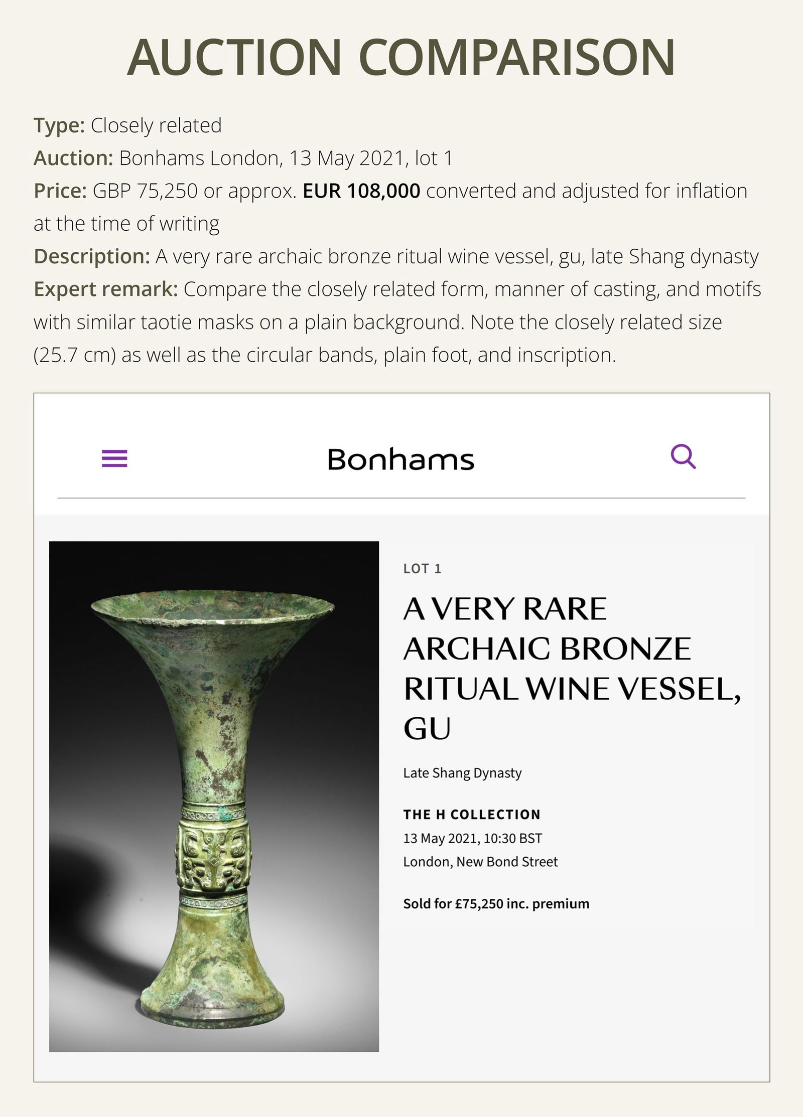 AN EXCEEDINGLY RARE BRONZE RITUAL WINE VESSEL, GU, LATE SHANG DYNASTY, ANYANG PERIOD, 12TH-11TH - 8