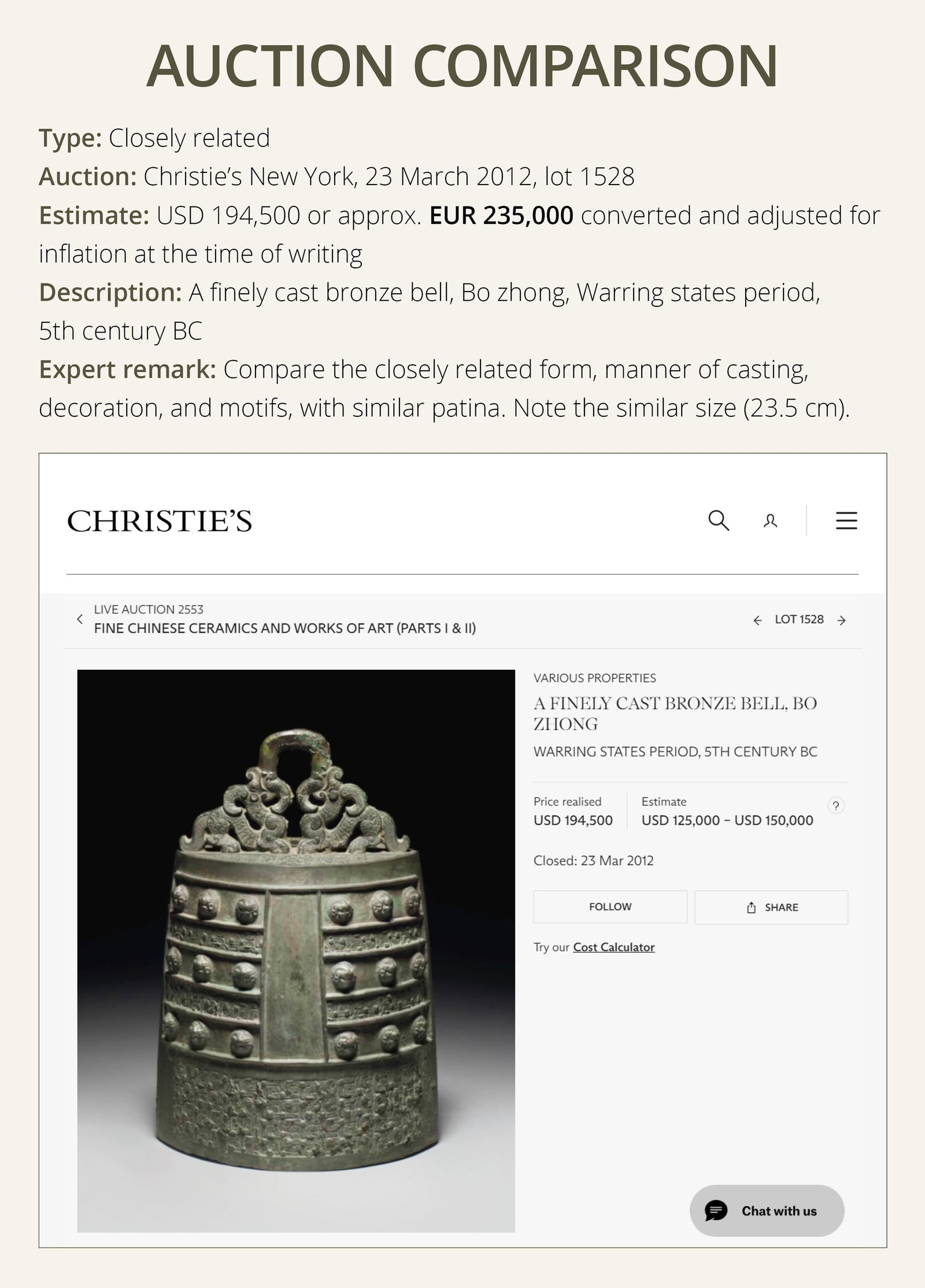 A RARE ARCHAIC BRONZE BELL, BO ZHONG, EASTERN ZHOU DYNASTY, SPRING AND AUTUMN PERIOD - 4
