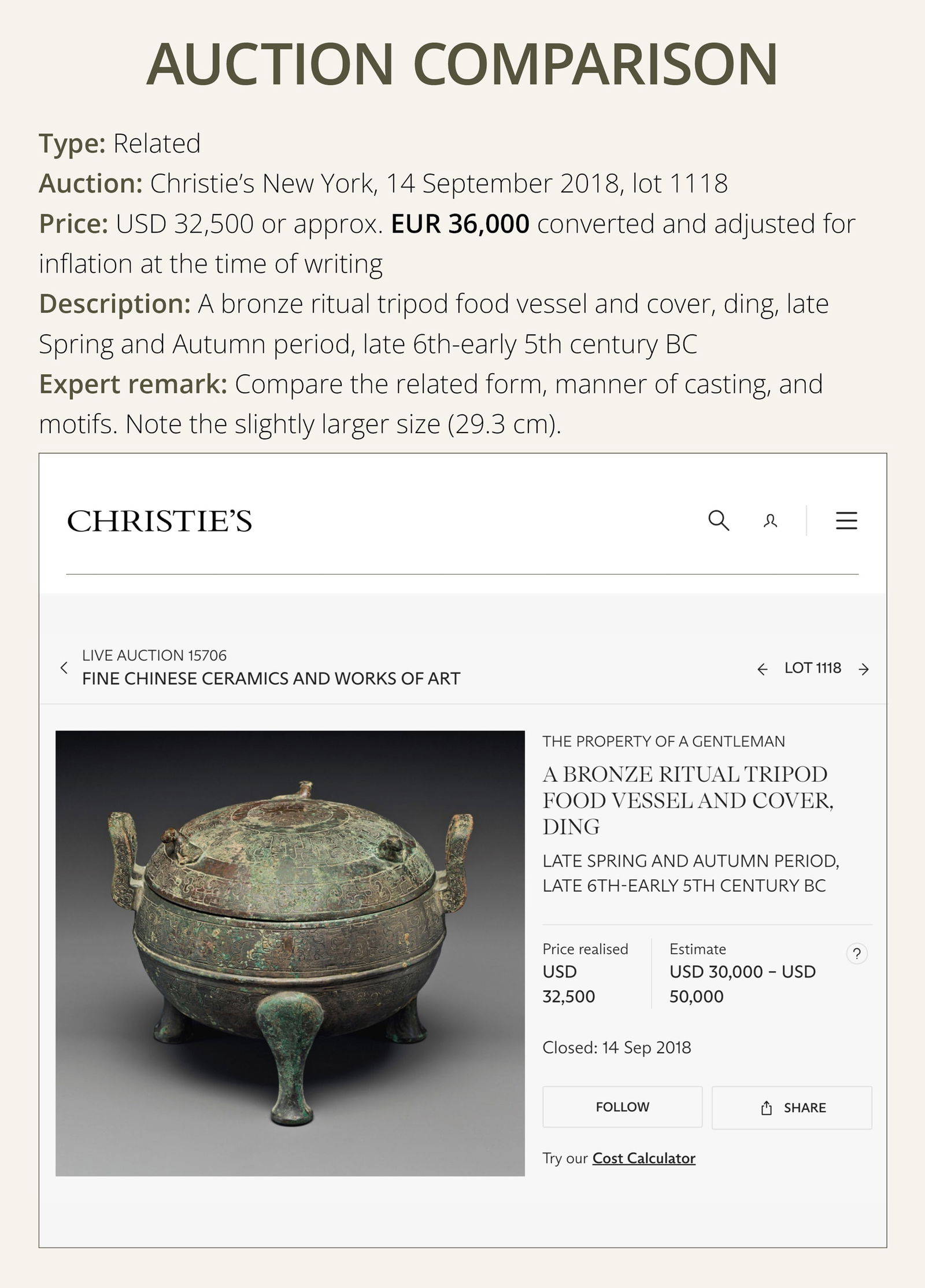 A BRONZE RITUAL FOOD VESSEL AND COVER, DING, LATE SPRING AND AUTUMN TO EARLY WARRING STATES PERIOD - 4