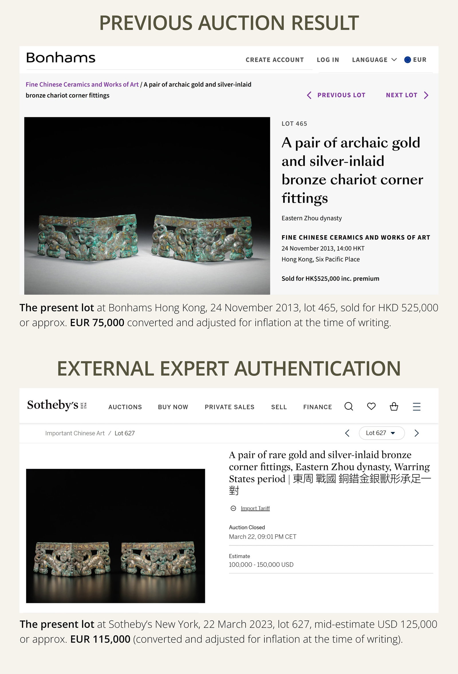 A PAIR OF RARE GOLD AND SILVER-INLAID BRONZE CORNER FITTINGS, EASTERN ZHOU DYNASTY, WARRING STATES - 5