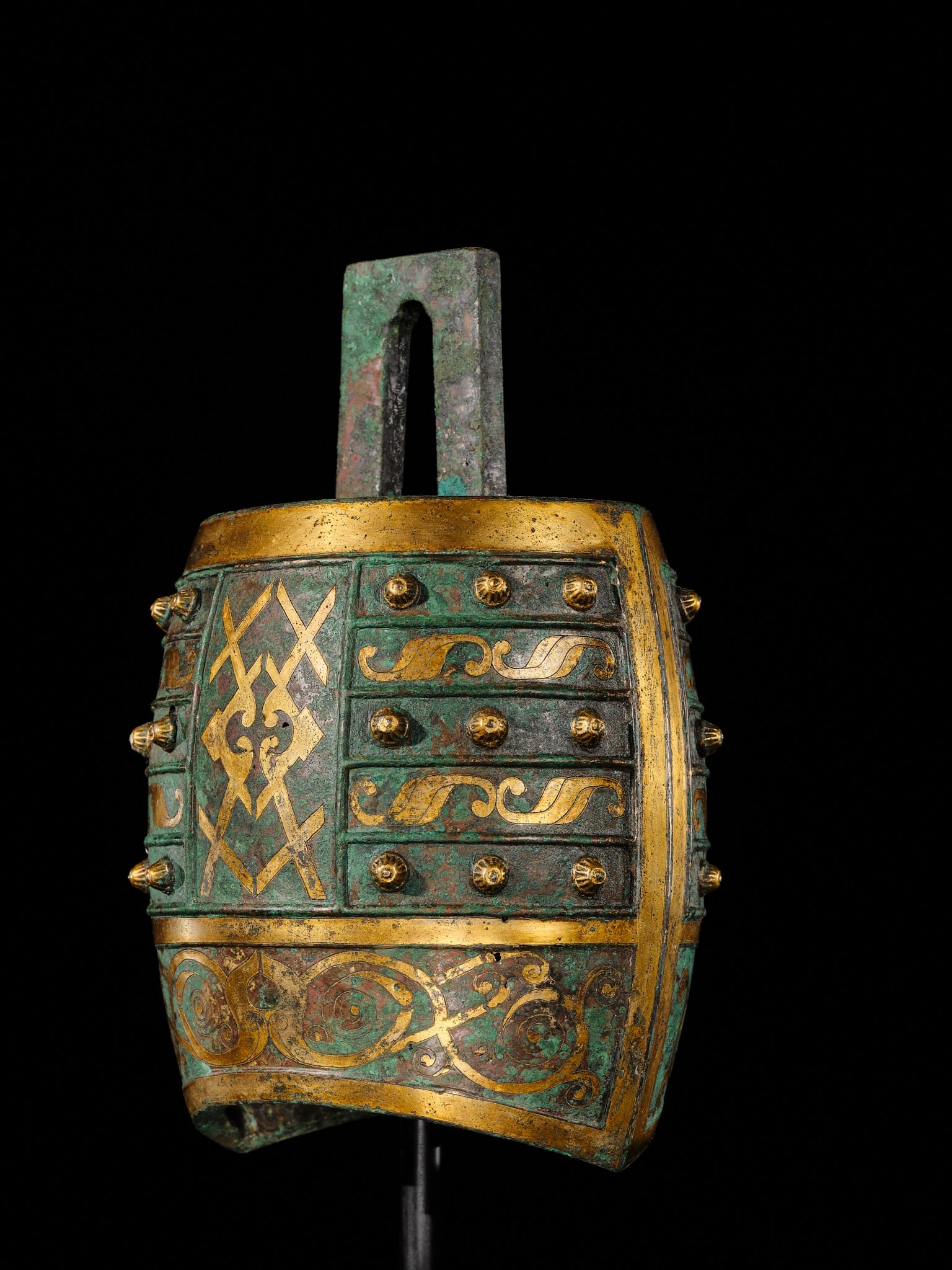 A PARCEL-GILT AND INCISED BRONZE BELL, NIUZHONG, WESTERN HAN DYNASTY - 13