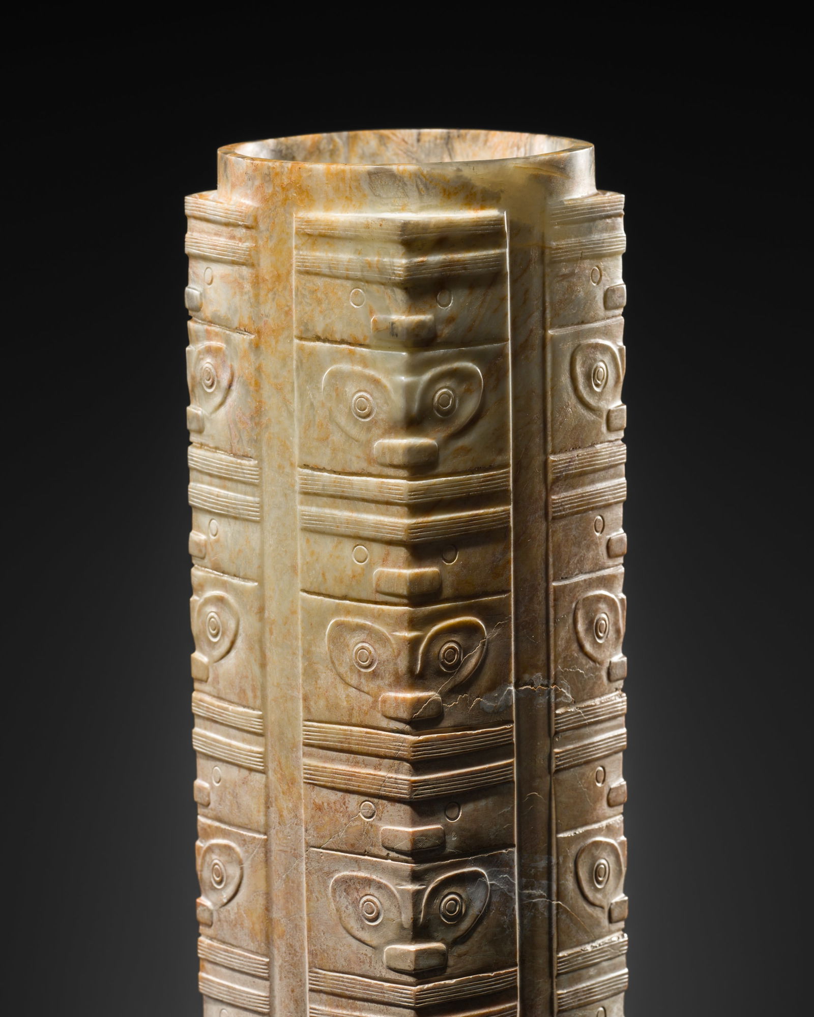A LARGE AND RARE SEVEN-TIERED JADE CONG, NEOLITHIC PERIOD, LIANGZHU CULTURE (1 of 20)