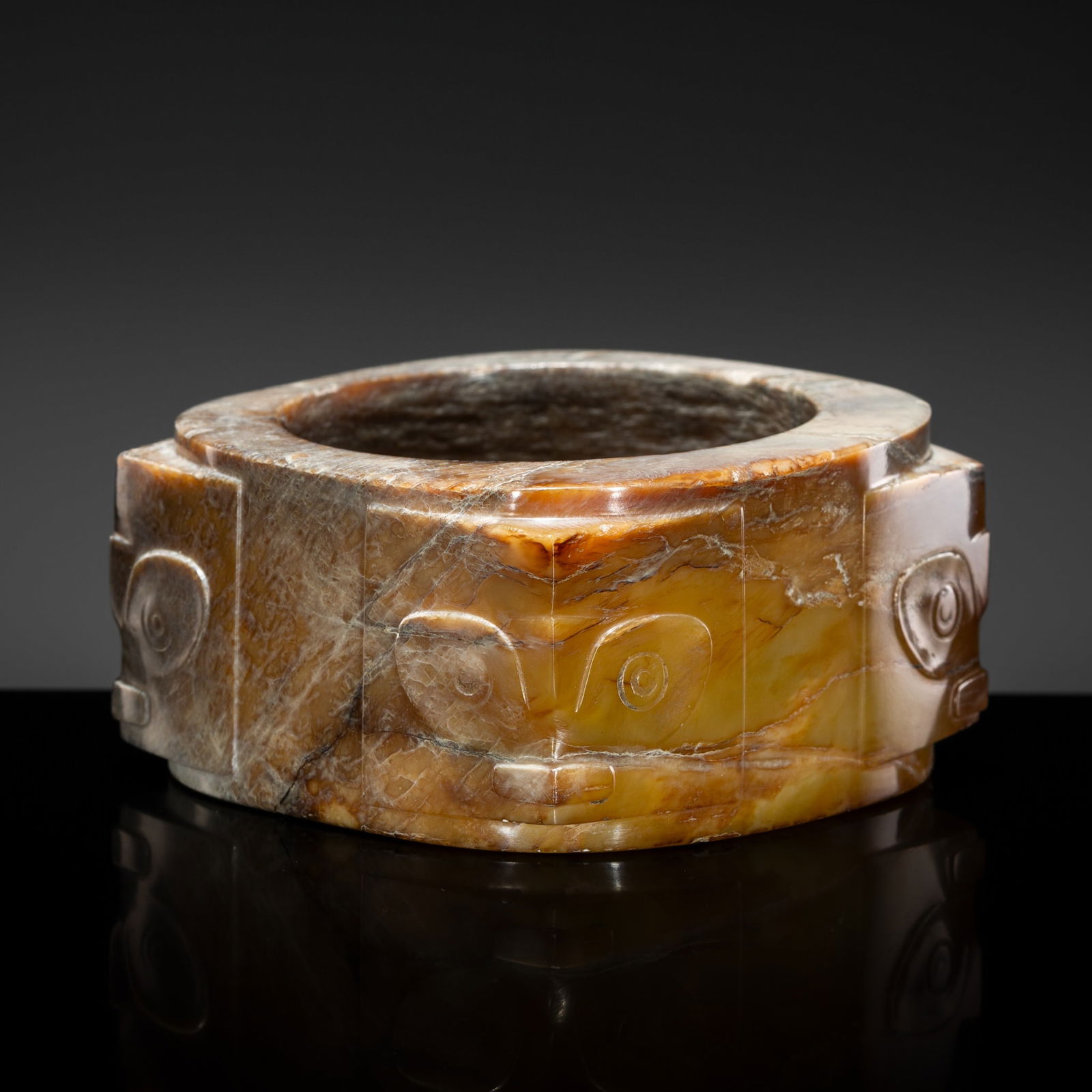 A YELLOW JADE CONG, NEOLITHIC PERIOD, LIANGZHU CULTURE: A YELLOW JADE CONG, NEOLITHIC PERIOD, LIANGZHU CULTURE Expert authentication: Dr. Gu Fang has examined the present lot and confirms its authenticity and the dating above, noting the style of cutting,