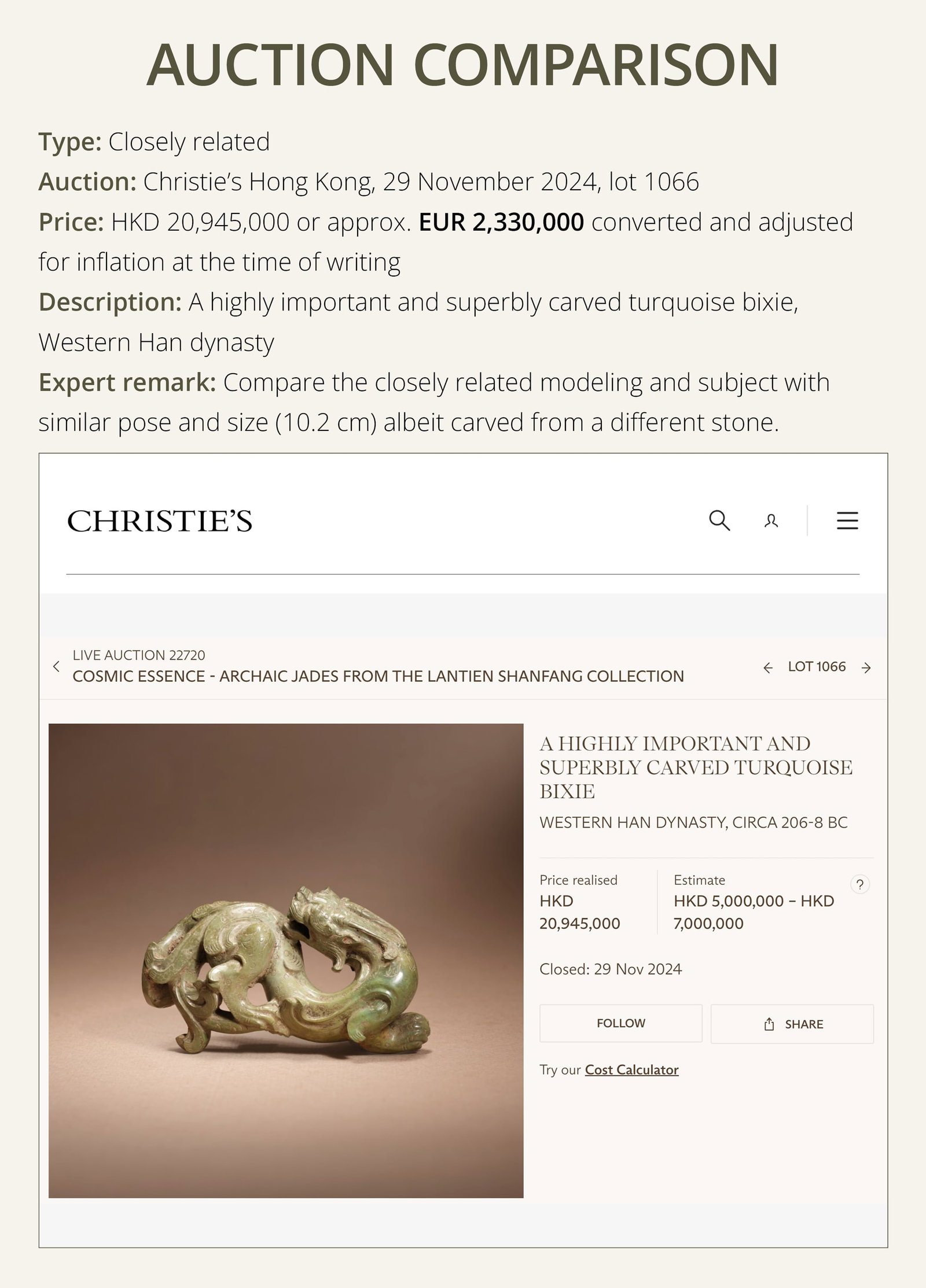 AN EXCEPTIONAL AND POWERFULLY CARVED WHITE AND BROWN JADE CARVING OF A BIXIE, WESTERN HAN DYNASTY - 4