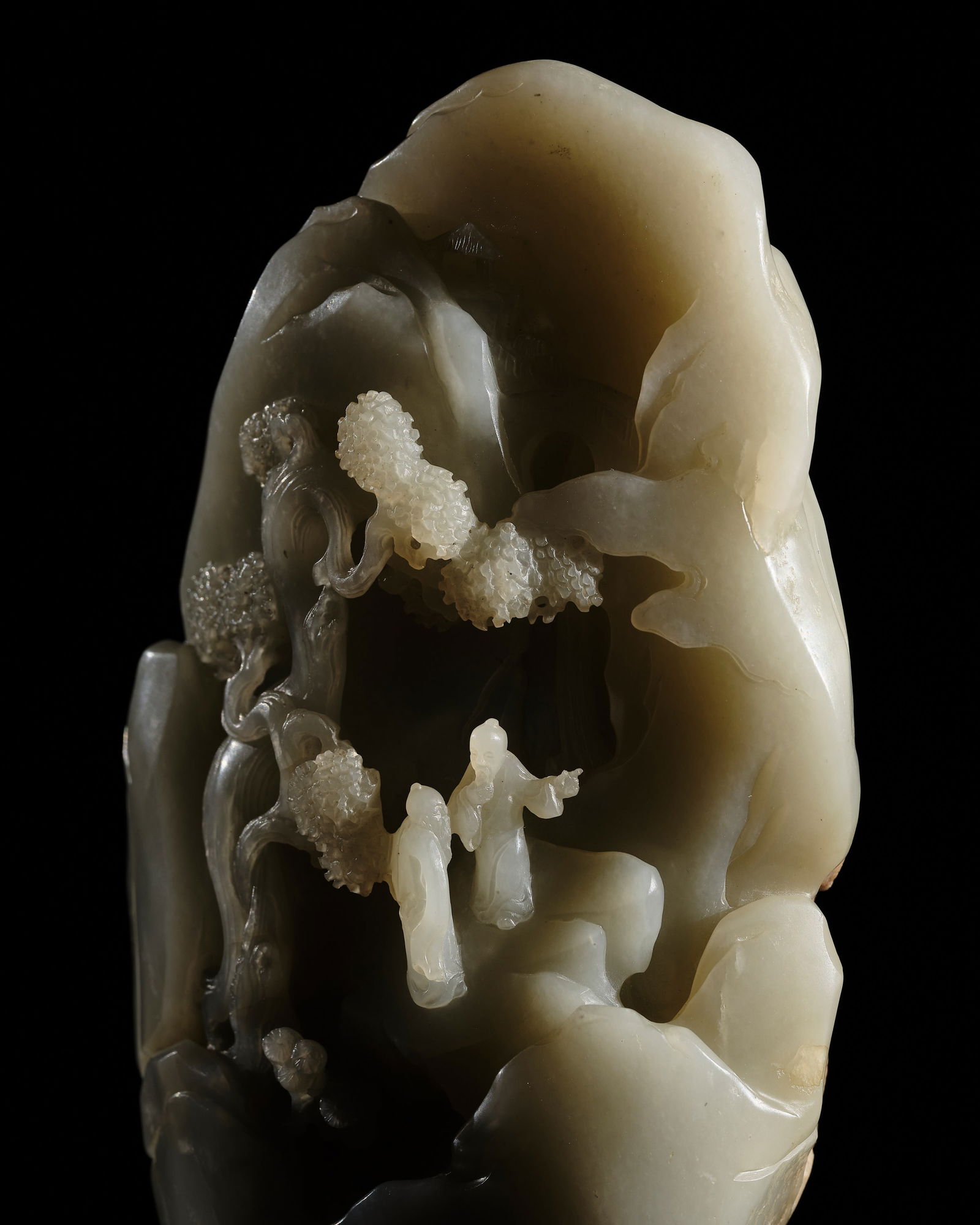A SUPERBLY CARVED WHITE JADE 'SCHOLARS' BOULDER, 18TH CENTURY (1 of 19)