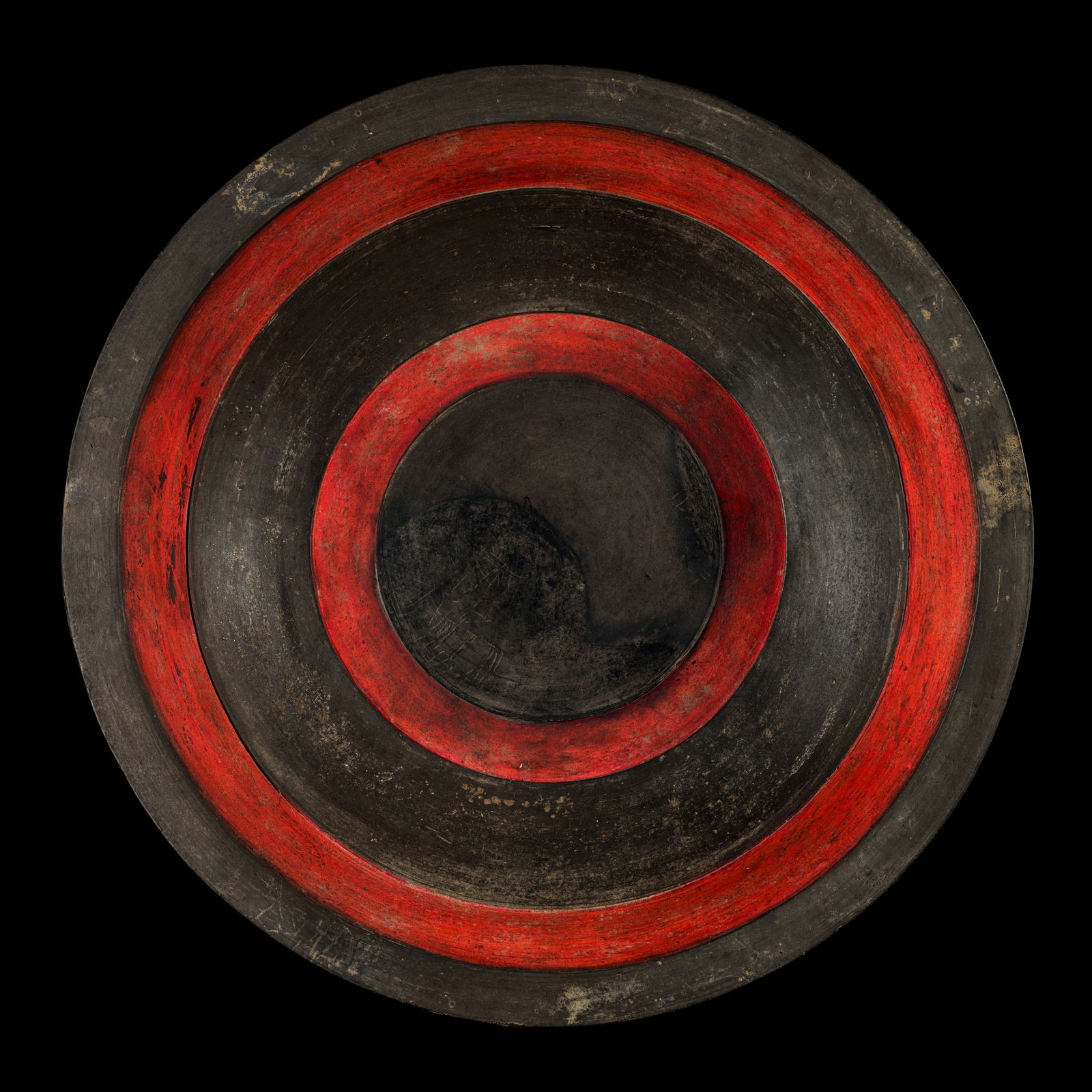 A RARE PAINTED POTTERY 'TARGET' BASIN, PAN, HAN DYNASTY (1 of 15)