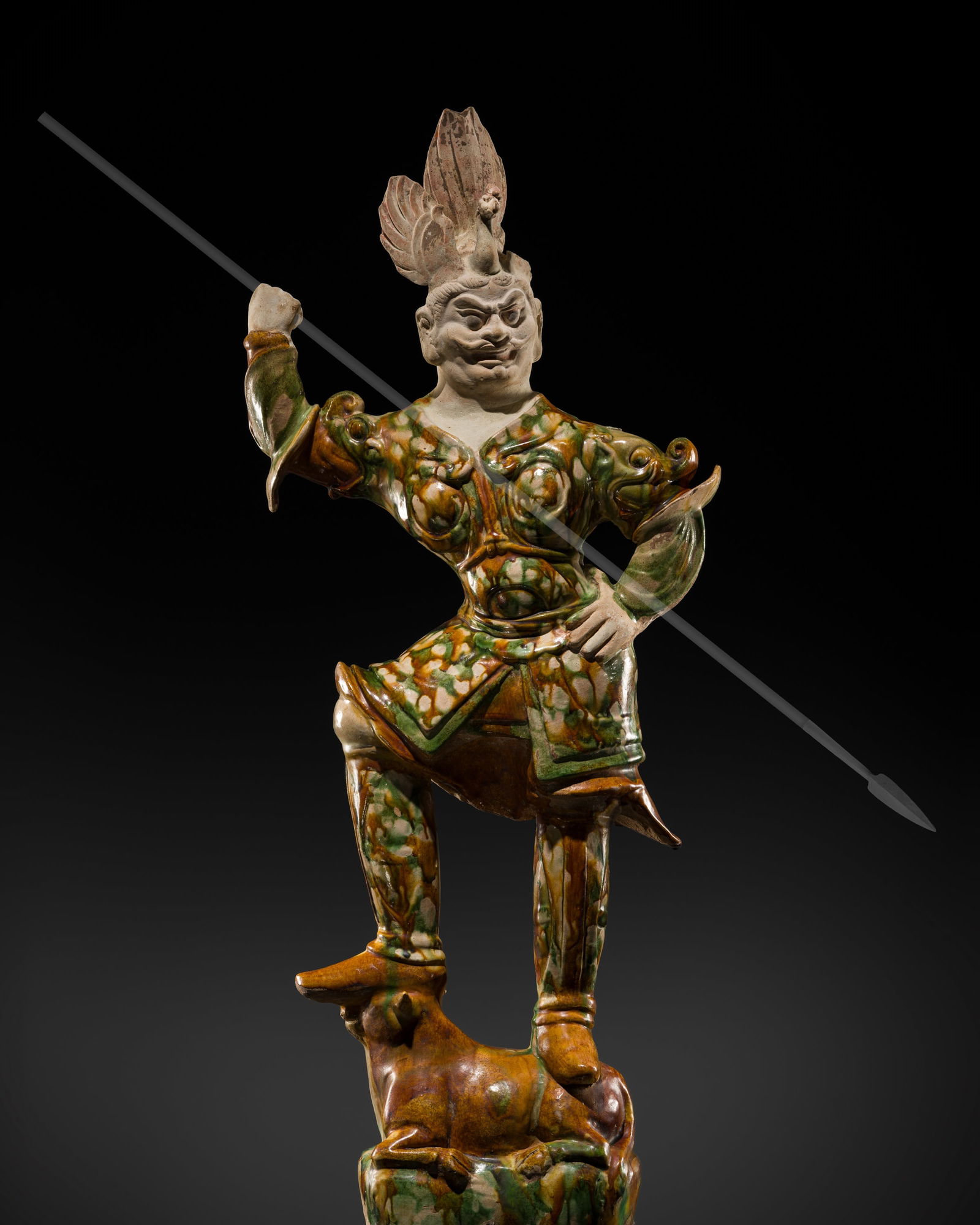 A POWERFUL SANCAI-GLAZED GUARDIAN FIGURE, LOKAPALA, TANG DYNASTY, HEIGHT 91 CM (1 of 20)