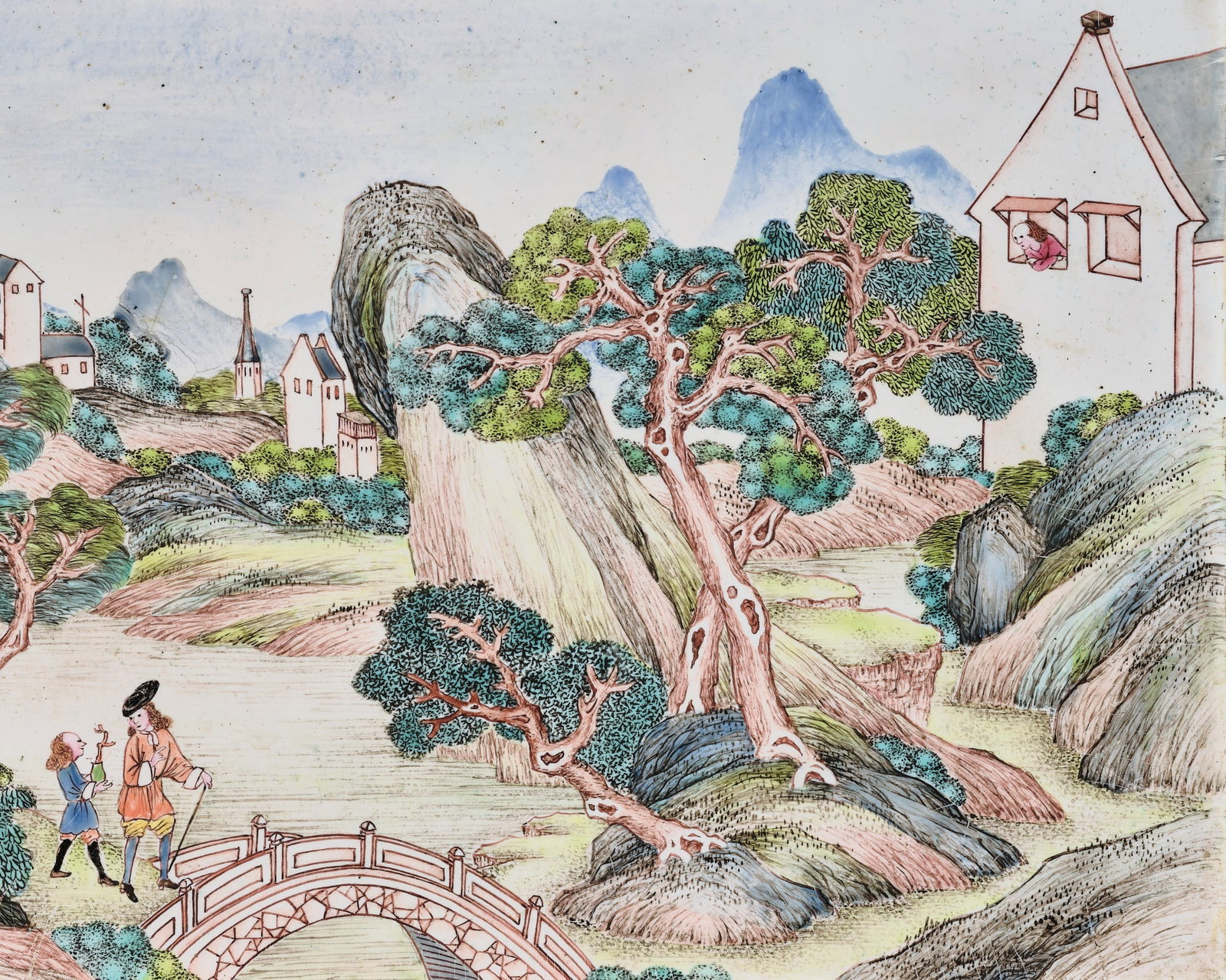 AN 'IMPERIAL TRIBUTE' DOUBLE-SIDED ENAMEL PANEL WITH A EUROPEAN SUBJECT, 18TH CENTURY: AN 'IMPERIAL TRIBUTE' DOUBLE-SIDED ENAMEL PANEL WITH A EUROPEAN SUBJECT, 18TH CENTURY Expert's note: Imperial Tribute refers to the formal gifts and offerings presented to the Chinese emperor by local