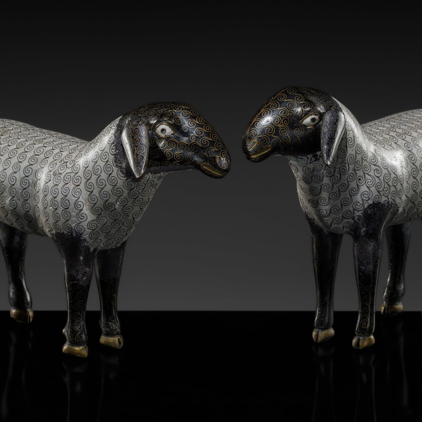 AN EXCEPTIONALLY RARE AND LARGE PAIR OF CLOISONNÉ ENAMEL 'SACRIFICIAL' SHEEP, QIANLONG TO (1 of 16)