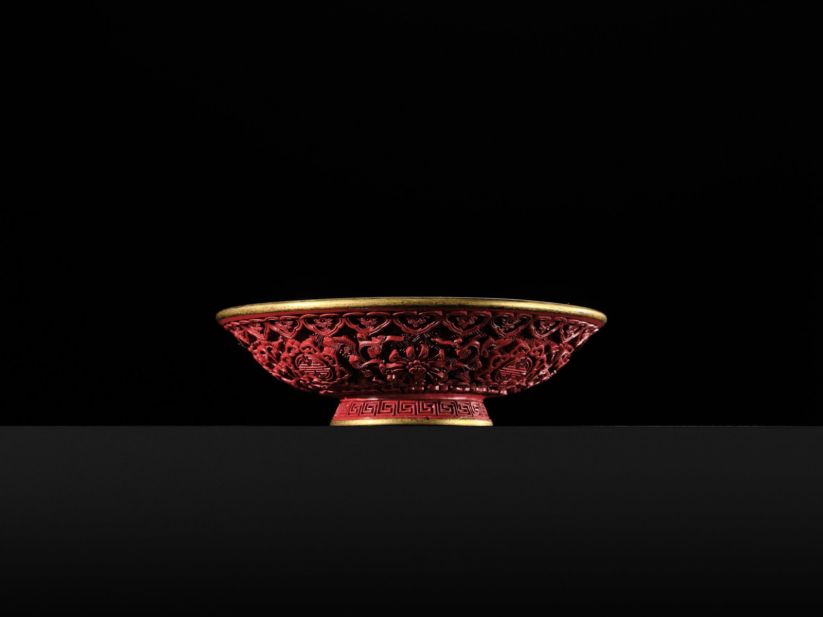 AN EXTREMELY RARE PAIR OF RICHLY GILT IMPERIAL BRONZE AND CINNABAR LACQUER 'SHOU' BOWLS AND COVERS, - 14