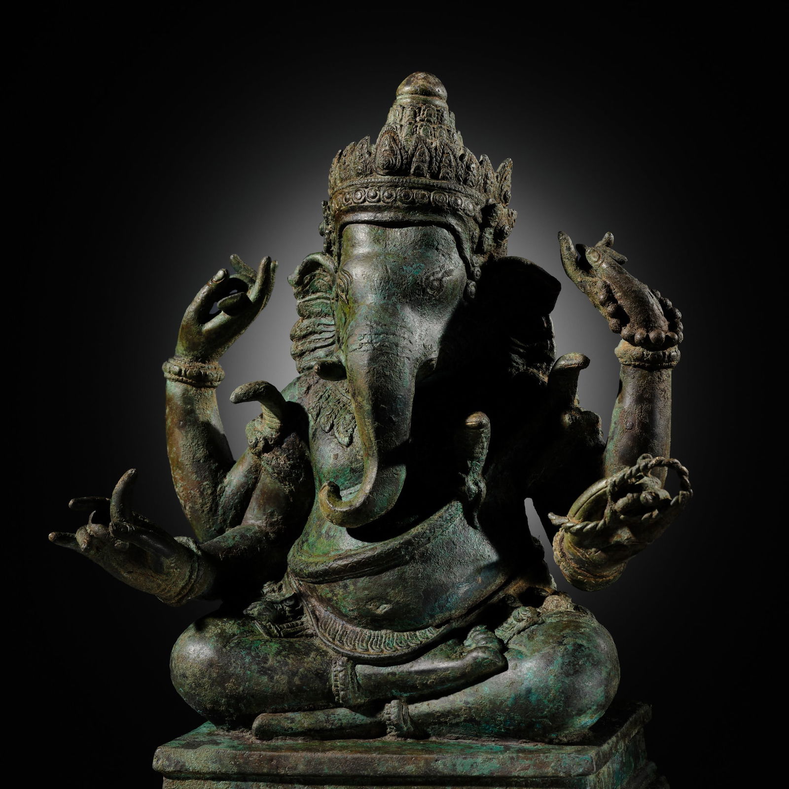 A BRONZE FIGURE OF GANESHA, ANGKOR PERIOD, KHMER EMPIRE, 12TH-13TH CENTURY: A BRONZE FIGURE OF GANESHA, ANGKOR PERIOD, KHMER EMPIRE, 12TH-13TH CENTURY Scientific Analysis Report: An XRF laboratory test report issued by Hebolabo, Pelt, Belgium, on 12 March 2025, based on verif