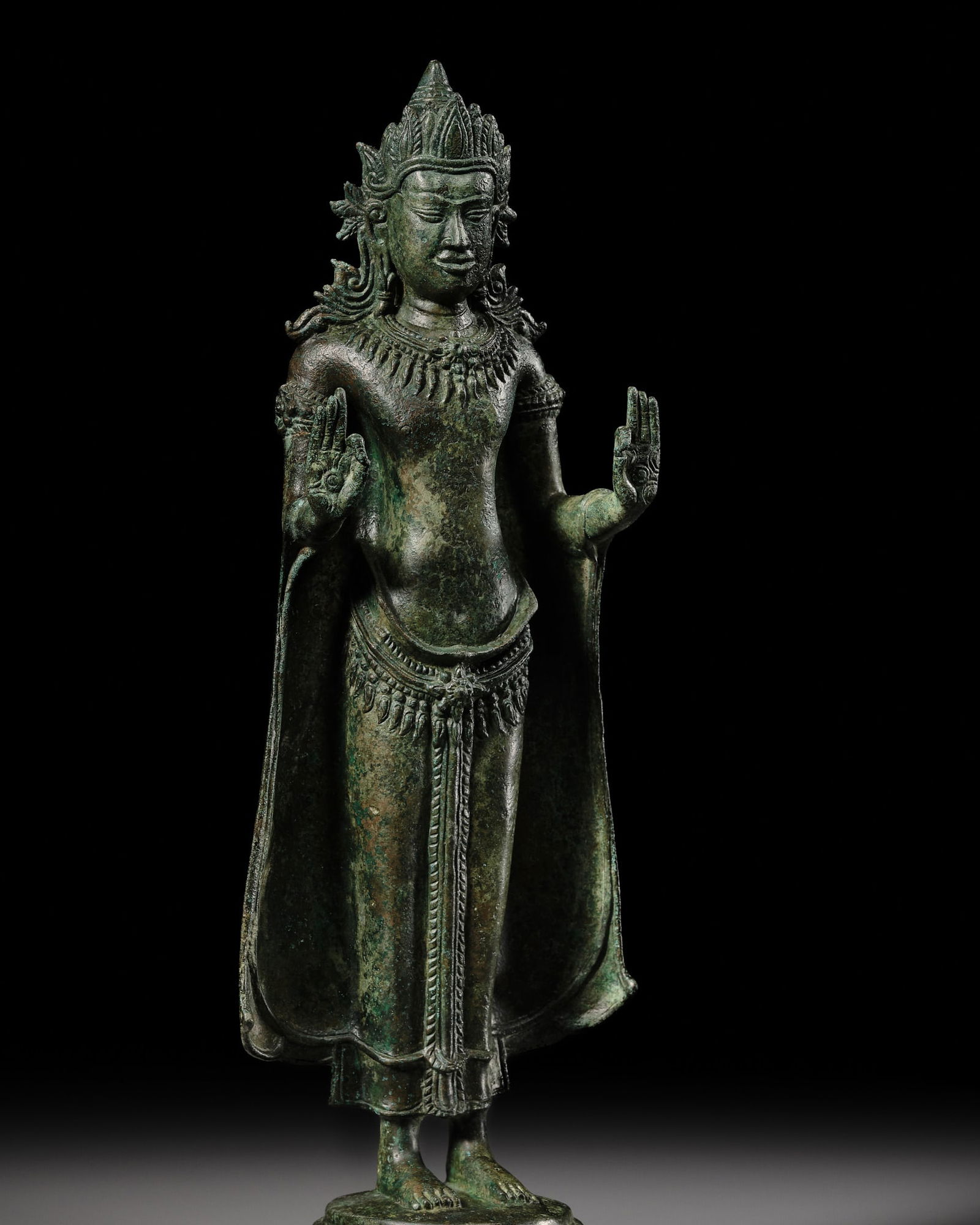 A BRONZE FIGURE OF THE CROWNED BUDDHA, THAILAND, LOPBURI, 12TH-13TH CENTURY (1 of 12)