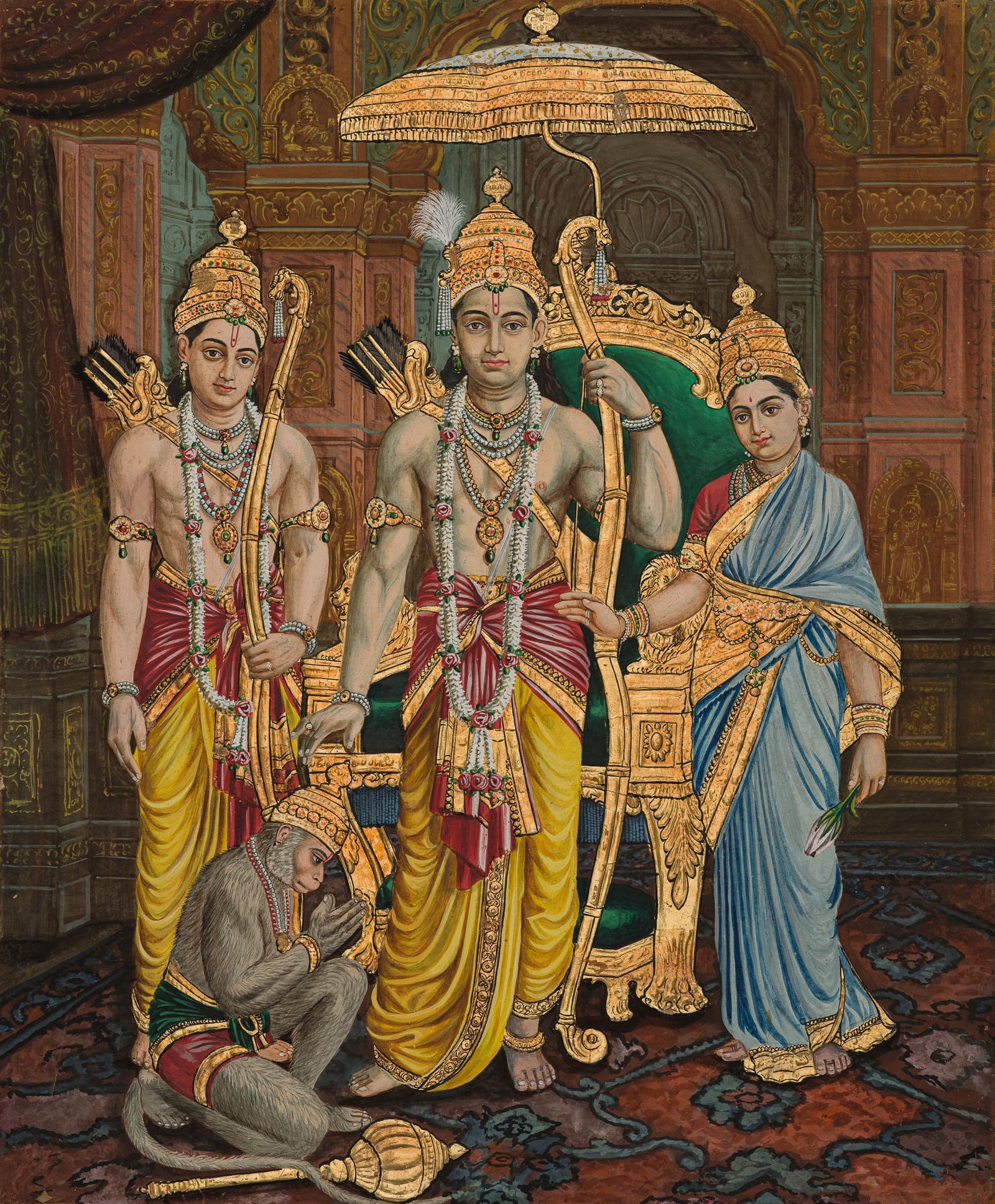 AN EXCEPTIONAL TANJORE SCHOOL PAINTING OF KOTHANDA RAMA (1 of 17)