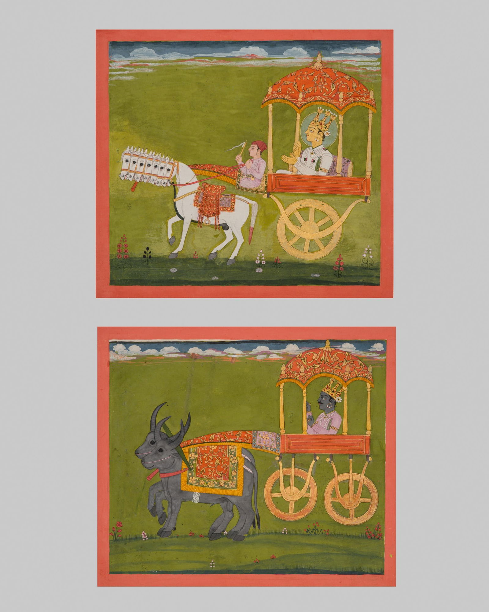 A PAIR OF 'SIR ELIJAH IMPEY' ASTROLOGICAL ILLUSTRATIONS DEPICTING SURYA AND SANI, BENGAL, C. 1780 (1 of 16)