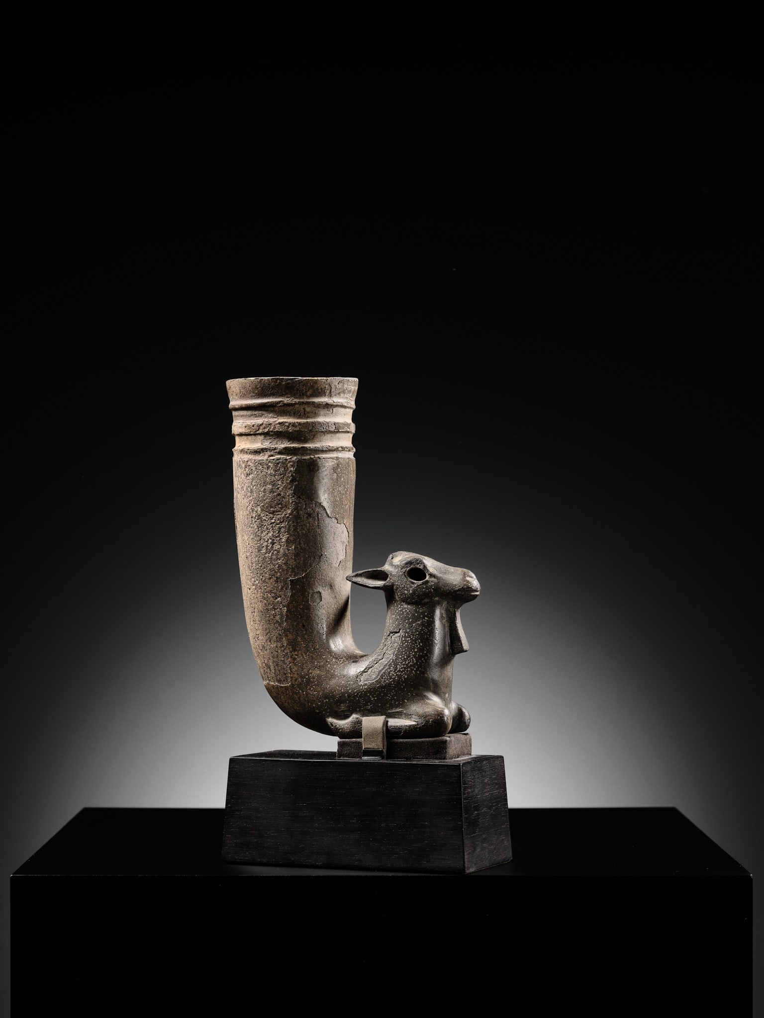 AN ANCIENT PERSIAN 'IBEX' STEATITE RHYTON, 2ND-1ST MILLENIUM BC - 2