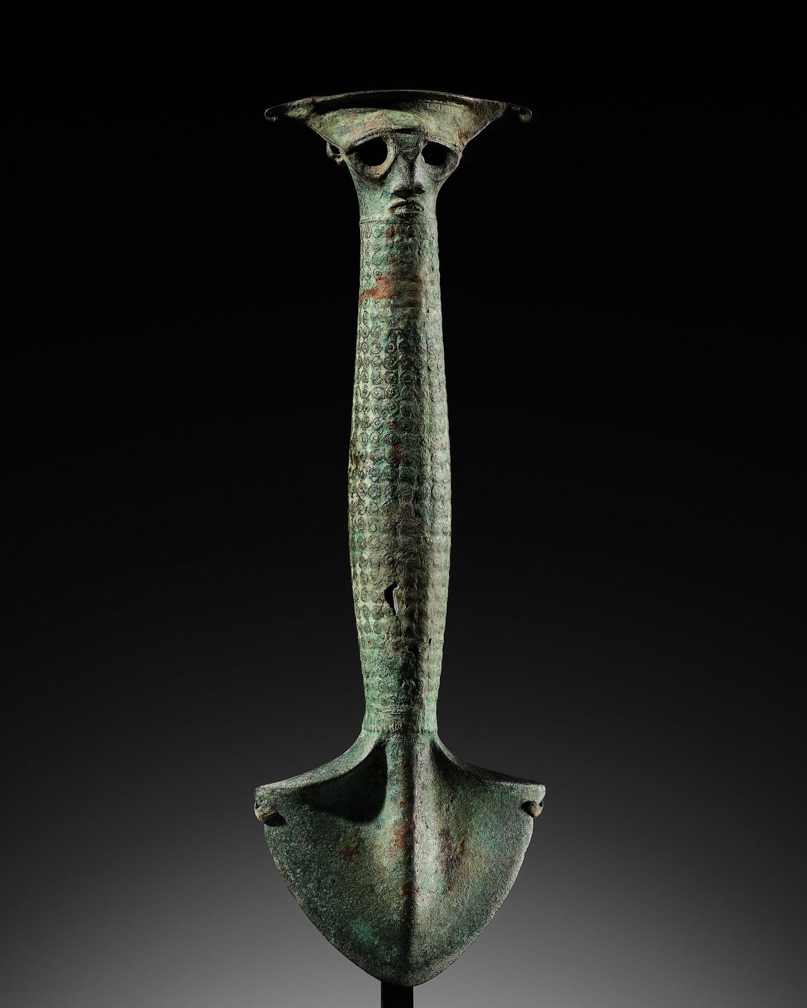 AN IMPORTANT AND LARGE BRONZE RITUAL AXE, INDONESIA, NORTH SUMATRA, CIRCA 500 BC-300 AD (1 of 17)