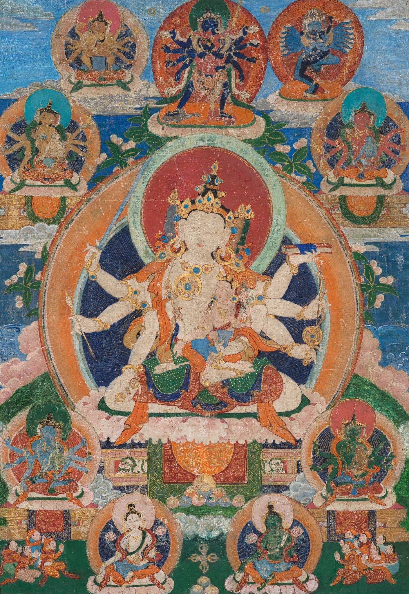 A FINE AND RARE THANGKA DEPICTING MANJUVARA AND PRAJNAPARAMITA, TIBET, 18TH CENTURY (1 of 20)