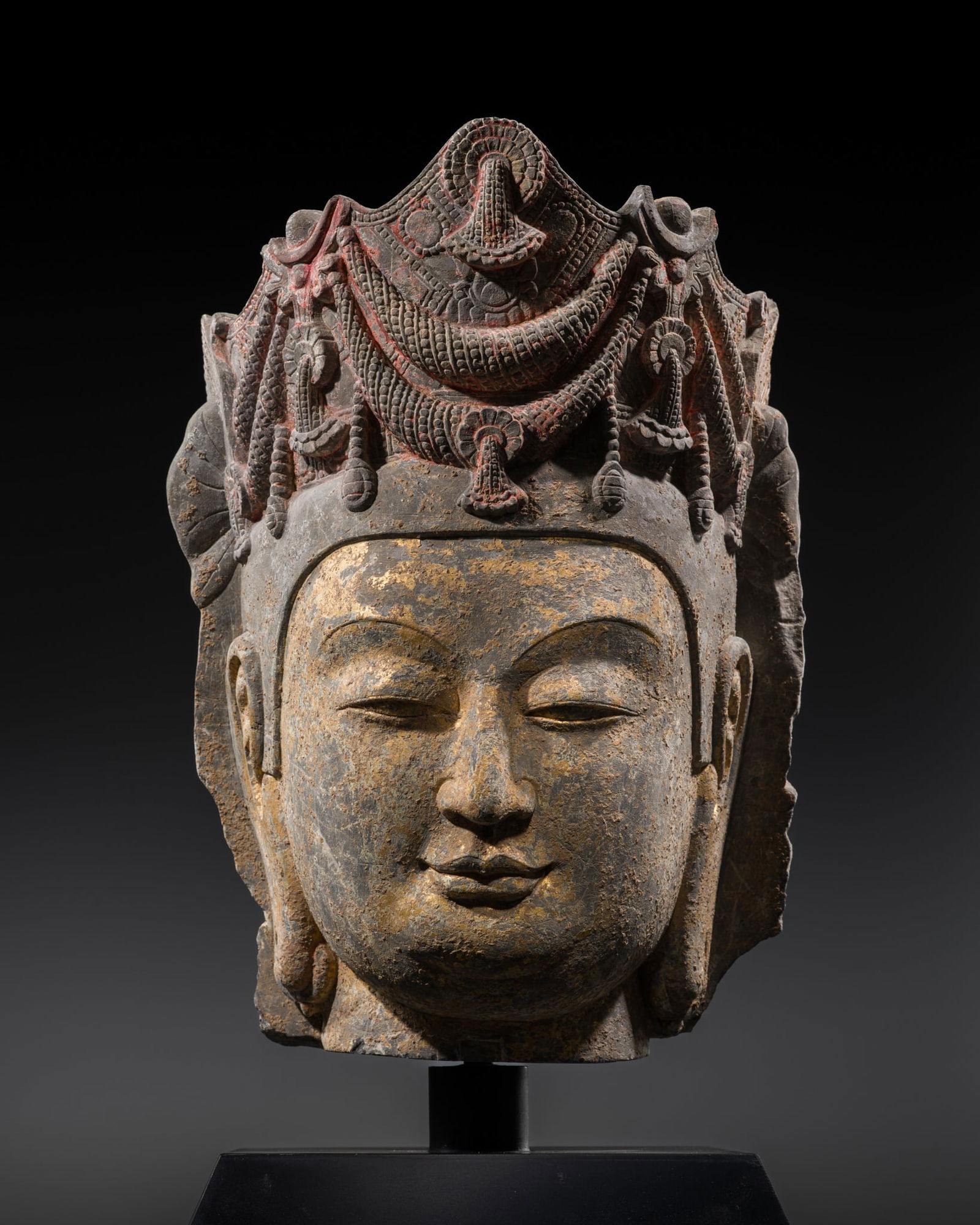 A GILT AND POLYCHROME LIMESTONE HEAD OF A BODHISATTVA, SUI DYNASTY (1 of 13)