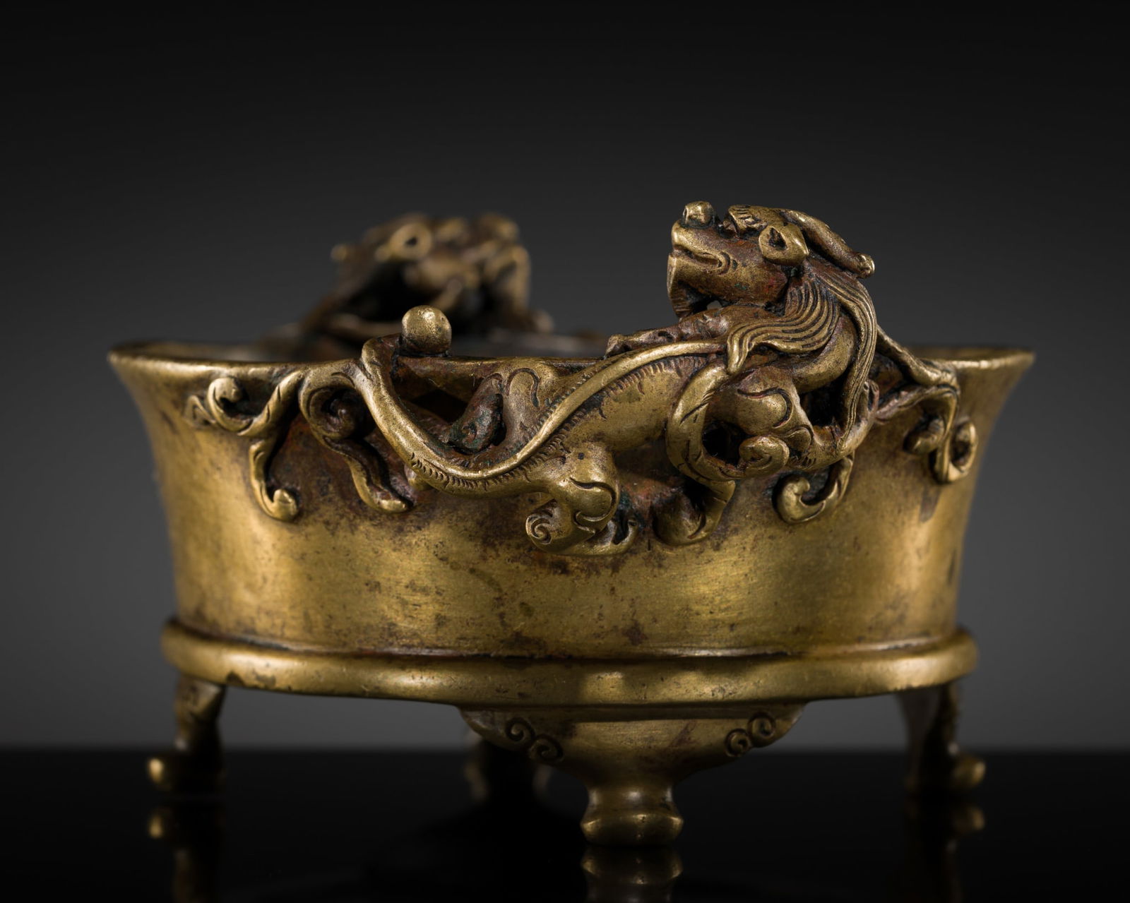 A BRONZE 'CHILONG' CENSER, LATE 16TH TO EARLY 17TH CENTURY (1 of 16)