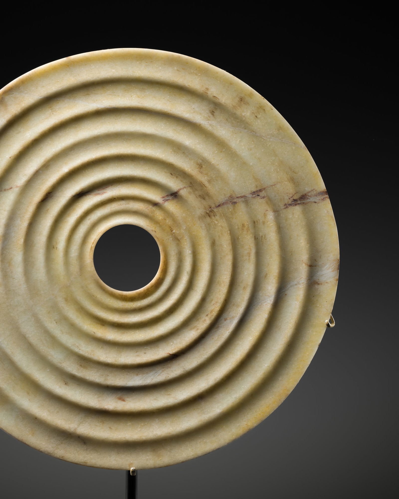 A RARE AND LARGE (34.4 CM) YELLOW JADE RIBBED DISK, BI, SHANG DYNASTY (1 of 20)