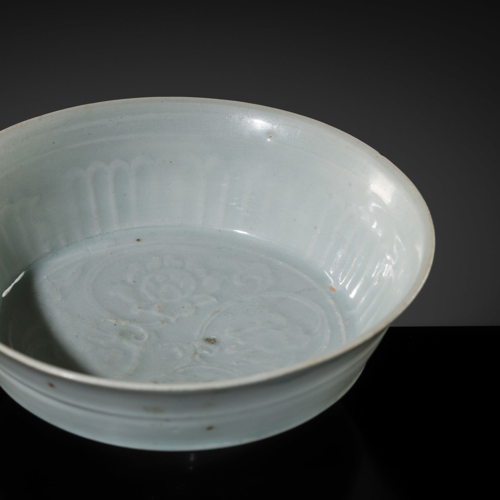 A MOLDED SHUFU-TYPE WHITE GLAZED BOWL, YUAN DYNASTY (1 of 12)
