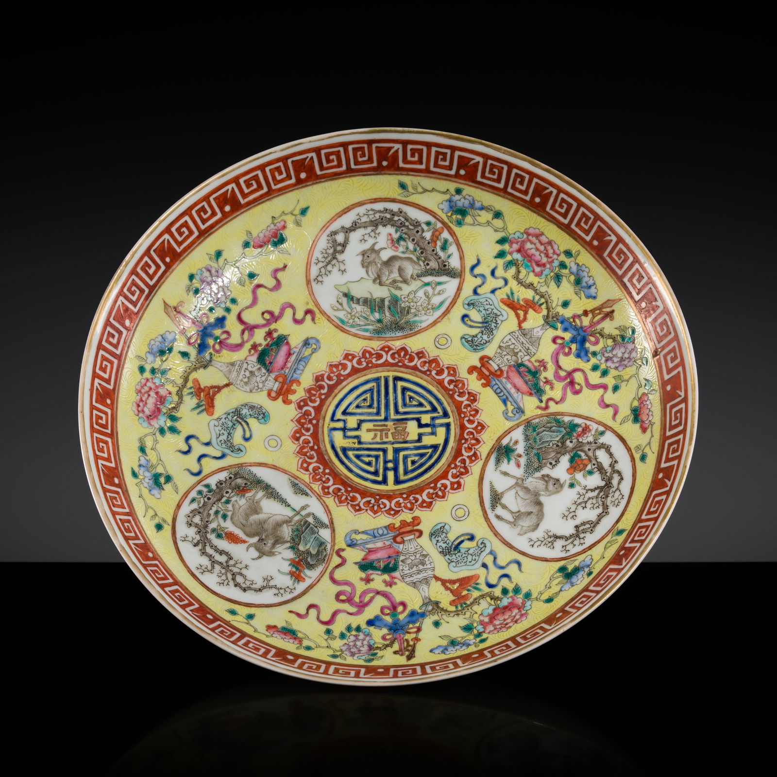 A REMARKABLY FINE FAMILLE ROSE 'SANYANG' SGRAFIATTO DISH, XIANFENG MARK AND PERIOD (1 of 20)