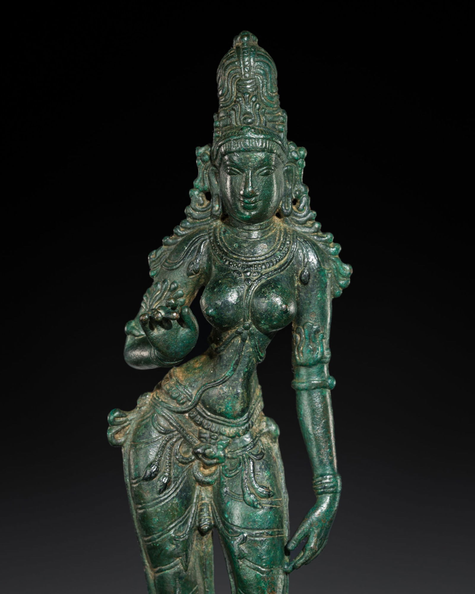 A BRONZE FIGURE OF PARVATI, SPHERE OF THE CHOLA EMPIRE, SOUTHEAST ASIA, 13TH-14TH CENTURY (1 of 9)