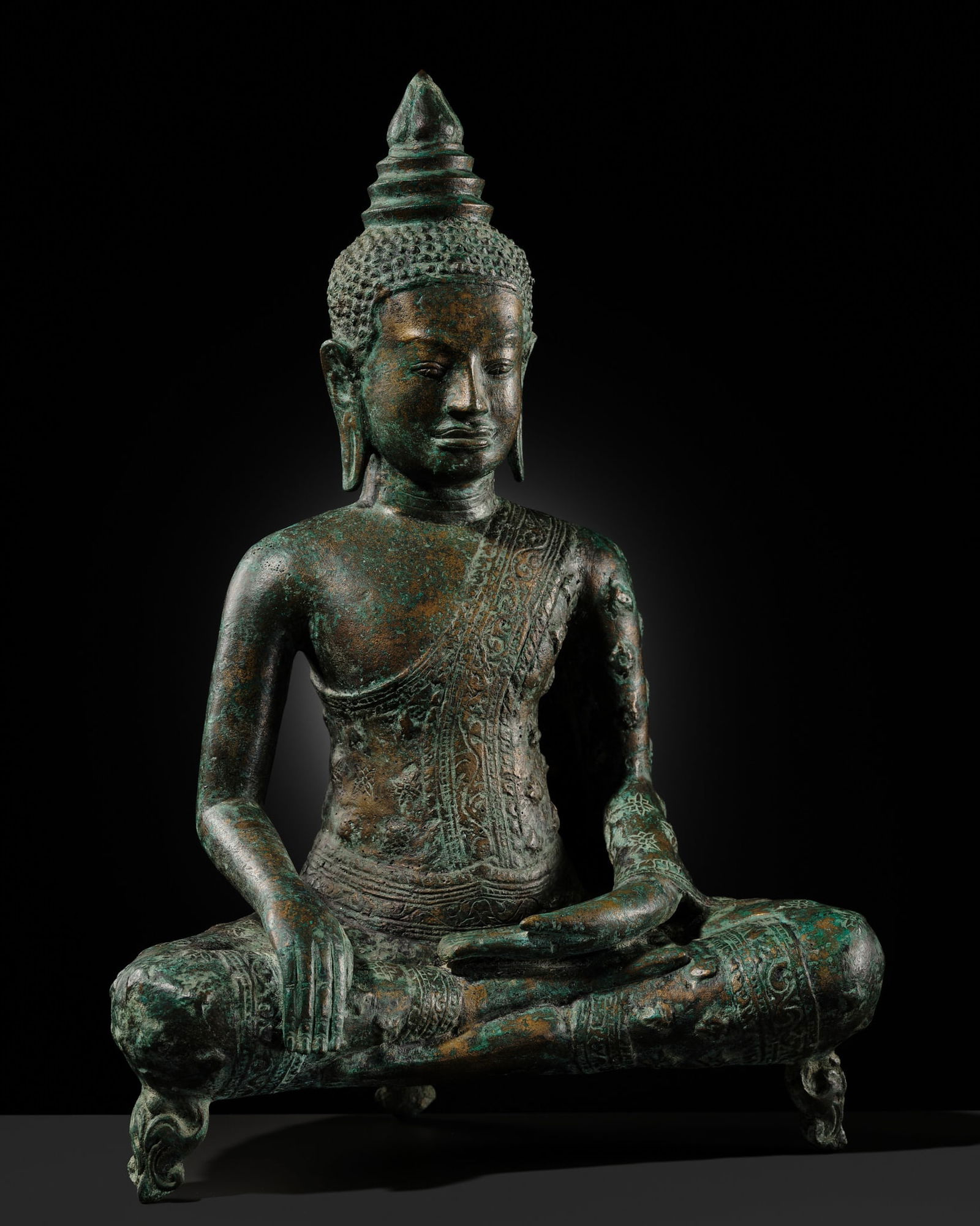 A BRONZE FIGURE OF BUDDHA SHAKYAMUNI, THAILAND, CIRCA 13TH-14TH CENTURY (1 of 14)
