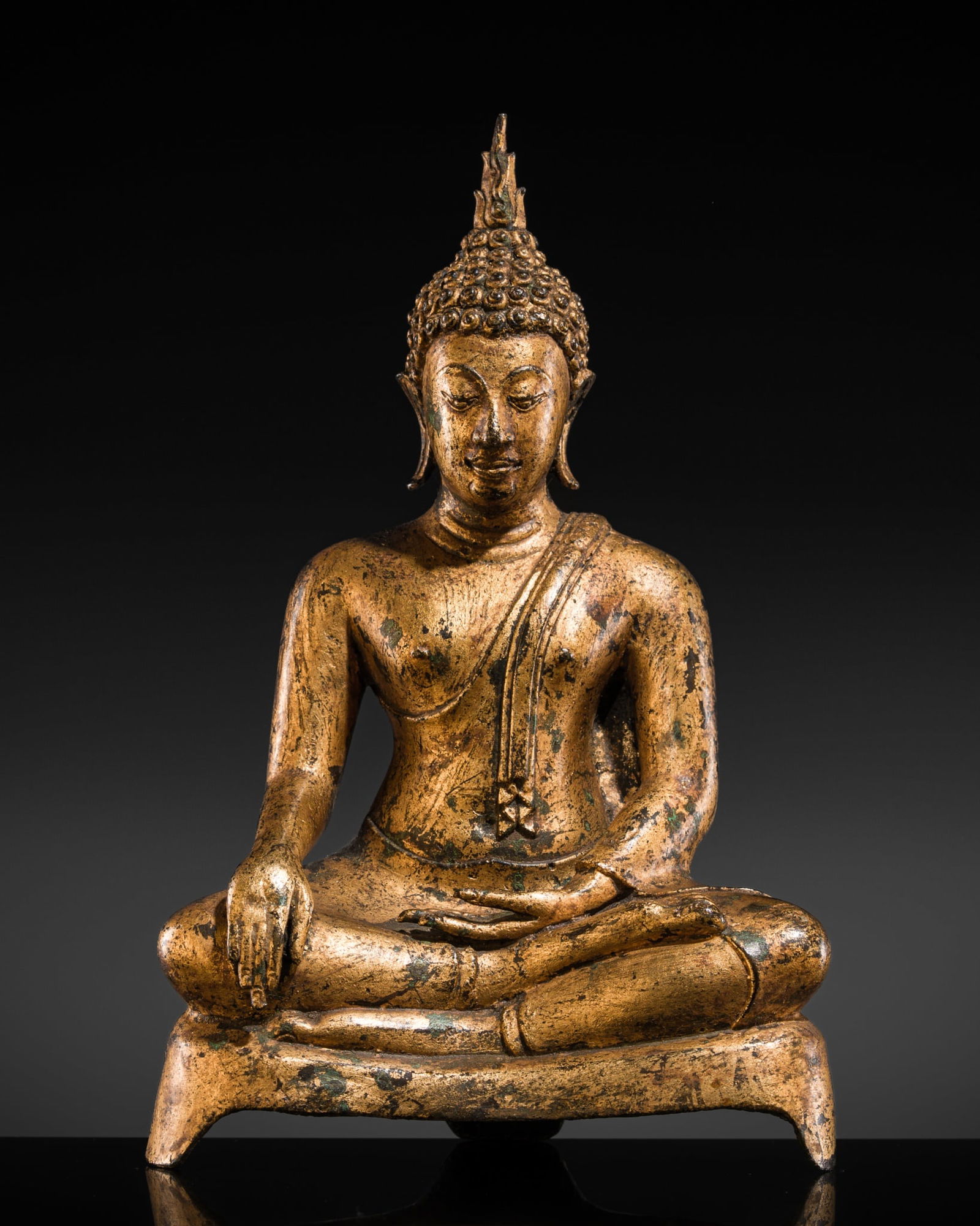 A GILT-BRONZE FIGURE OF BUDDHA SHAKYAMUNI, KAMPHAENG PHET, SUKHOTHAI PERIOD (1 of 14)