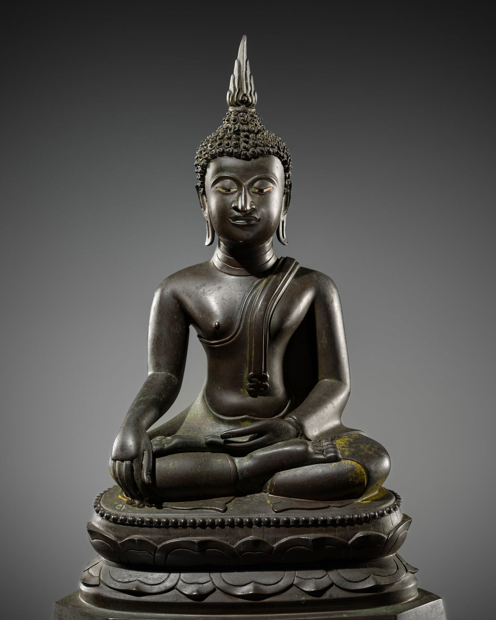 A MOTHER-OF-PEARL INLAID BRONZE FIGURE OF BUDDHA SHAKYAMUNI, AYUTTHAYA KINGDOM (1 of 11)