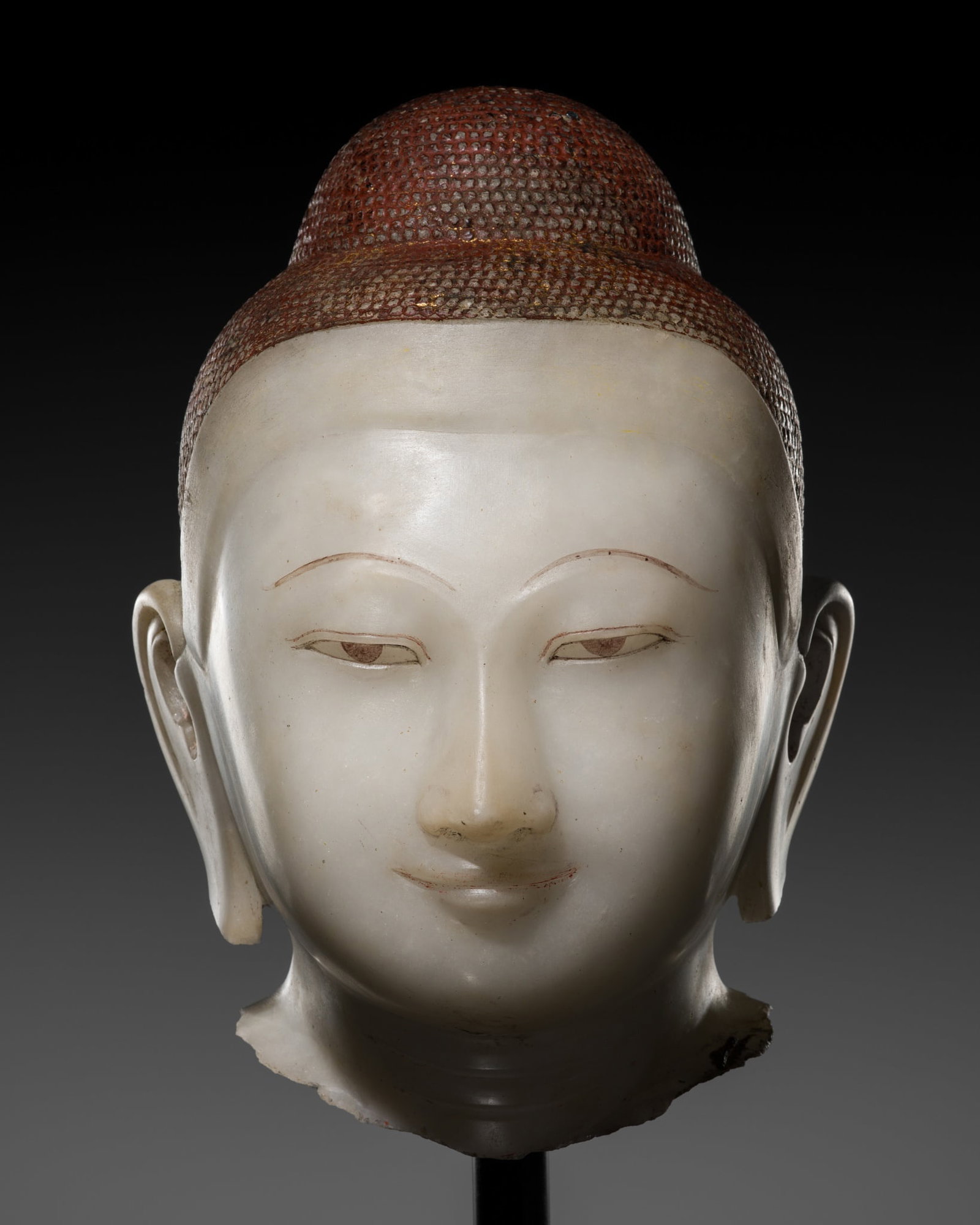 A MAGNIFICENT AND LARGE WHITE MARBLE HEAD OF BUDDHA, KONBAUNG DYNASTY (1 of 10)