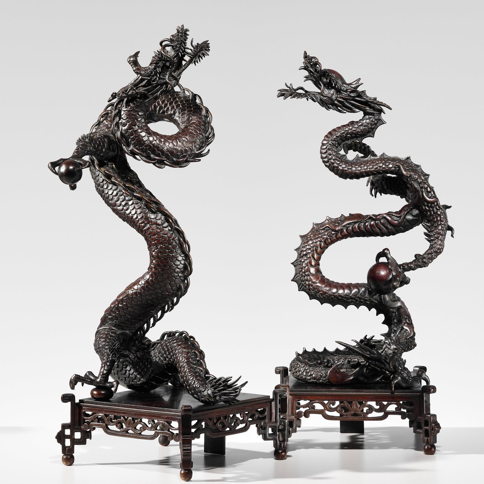 A LARGE AND IMPRESSIVE PAIR OF BRONZE 'DRAGON' OKIMONO (1 of 11)