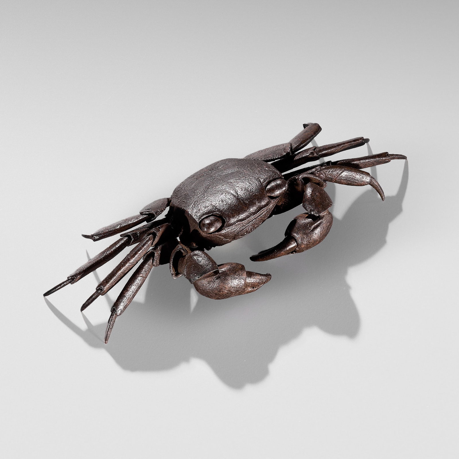 AN EXQUISITE SMALL IRON JIZAI OKIMONO OF A SMALL CRAB (1 of 9)