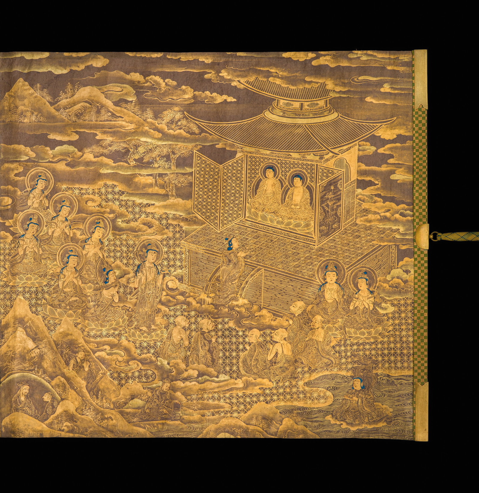 AN IMPORTANT GOLD AND INDIGO-DYED MAKIMONO (HAND SCROLL) DEPICTING CHAPTER 12 OF THE HOKKE-KYO (1 of 20)