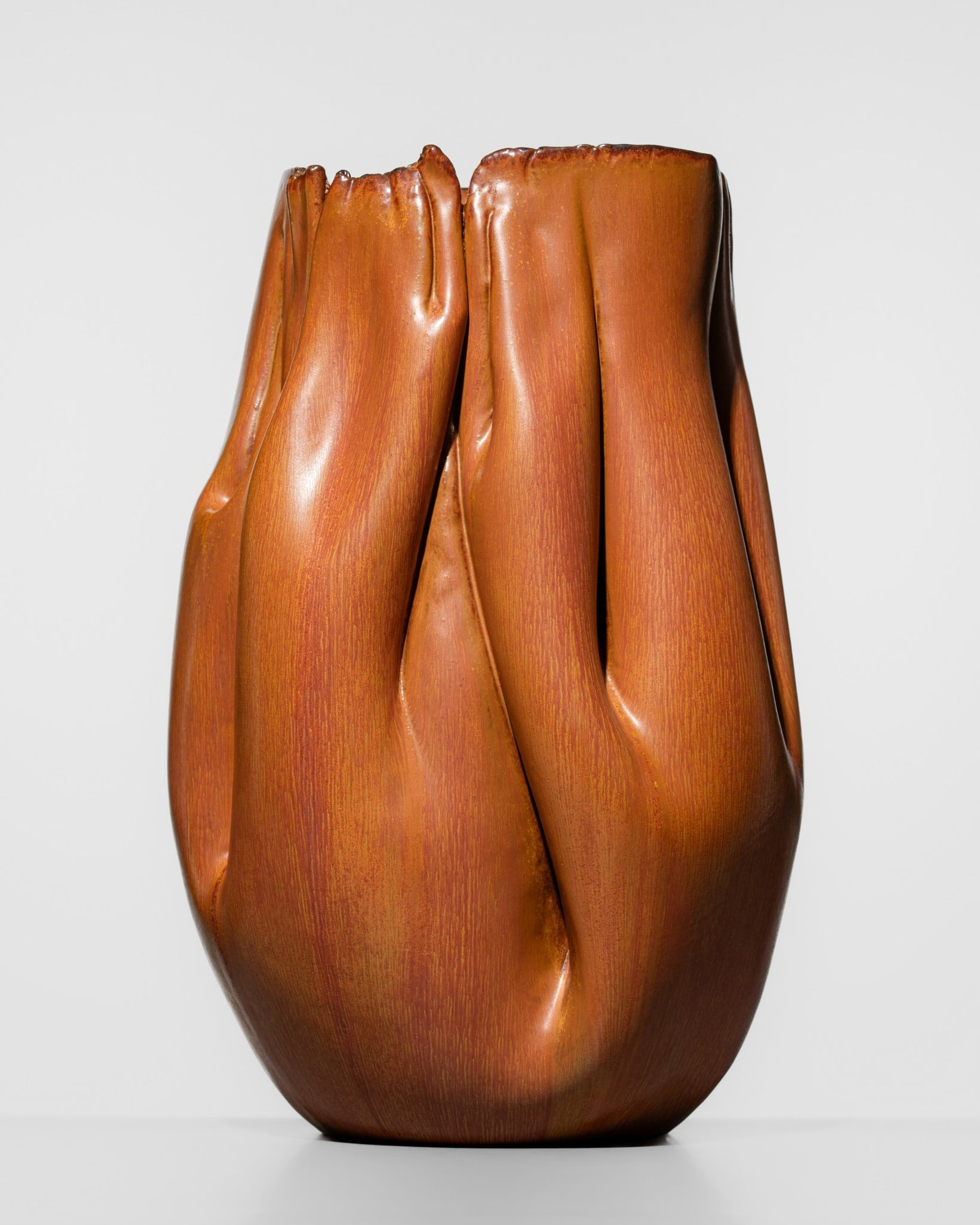 MAEDA MASANORI: GLOWING RADIANCE (A NITTEN EXHIBITION ITEM): MAEDA MASANORI: GLOWING RADIANCE (A NITTEN EXHIBITION ITEM) By Maeda Masanori (1928-1992), signed Masa Japan, dated 1978 Heavily potted, the organically modeled vase with thick pleats and crevices, su