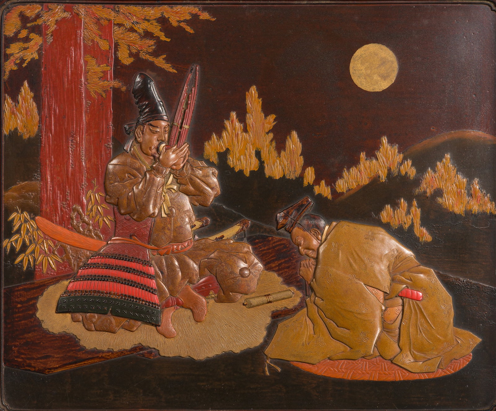 A SUPERB LACQUERED WOOD PANEL OF KUNSUNOKI MASASHIGE: A SUPERB LACQUERED WOOD PANEL OF KUNSUNOKI MASASHIGE Japan, Meiji period (1868-1912) Published: Resonance of Wa - The Japanese Spirit. Casal Collection, 2025, p. 134. Of rectangular form s