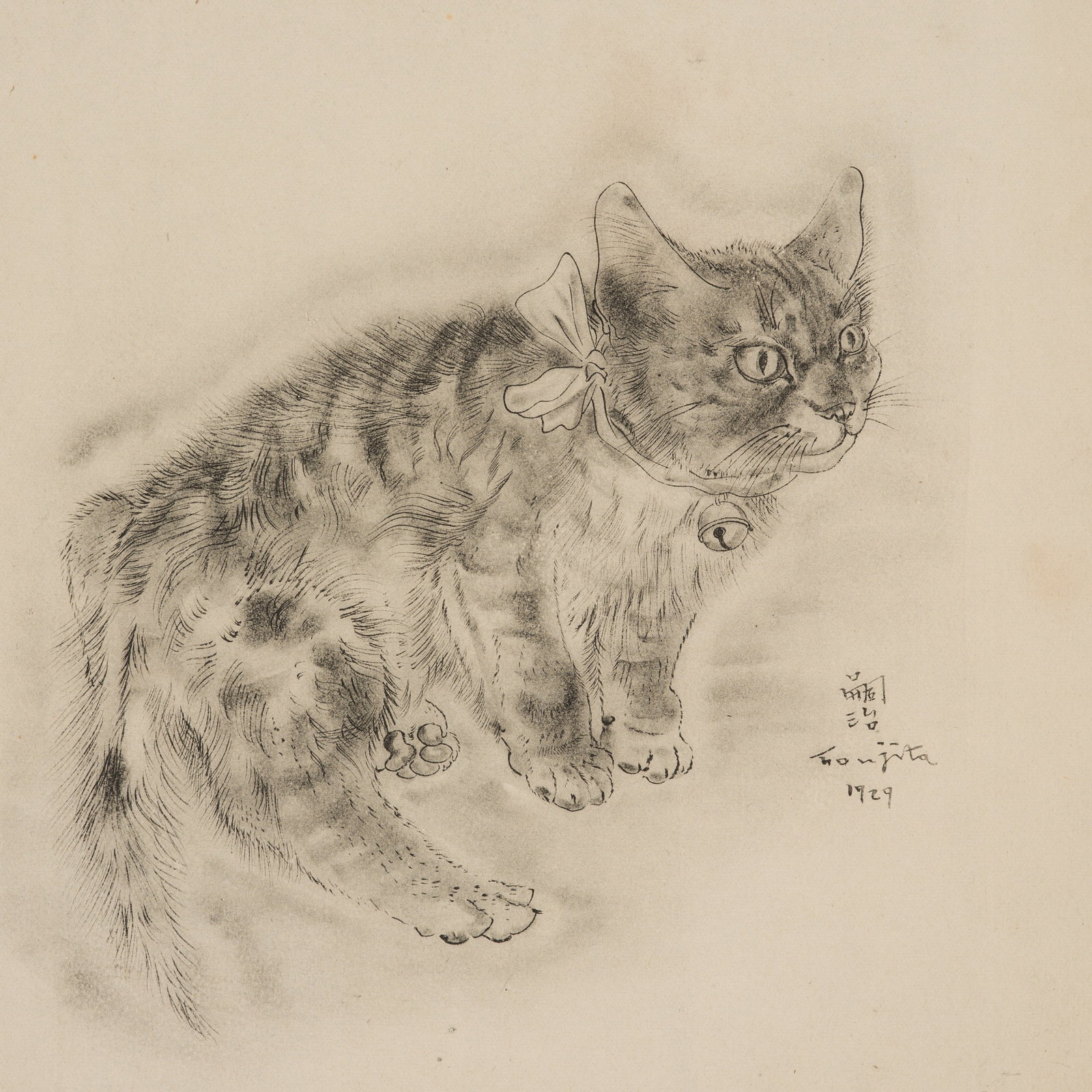 LEONARD TSUGUHARU FOUJITA: SOMILIS, FROM A BOOK OF CATS: LEONARD TSUGUHARU FOUJITA: SOMILIS, FROM A BOOK OF CATS By Leonard Tsuhuharu Foujita (1886-1968), signed Foujita France, dated 1929 Somilis, from A Book of Cats Etching on handmade Arches paper, signe