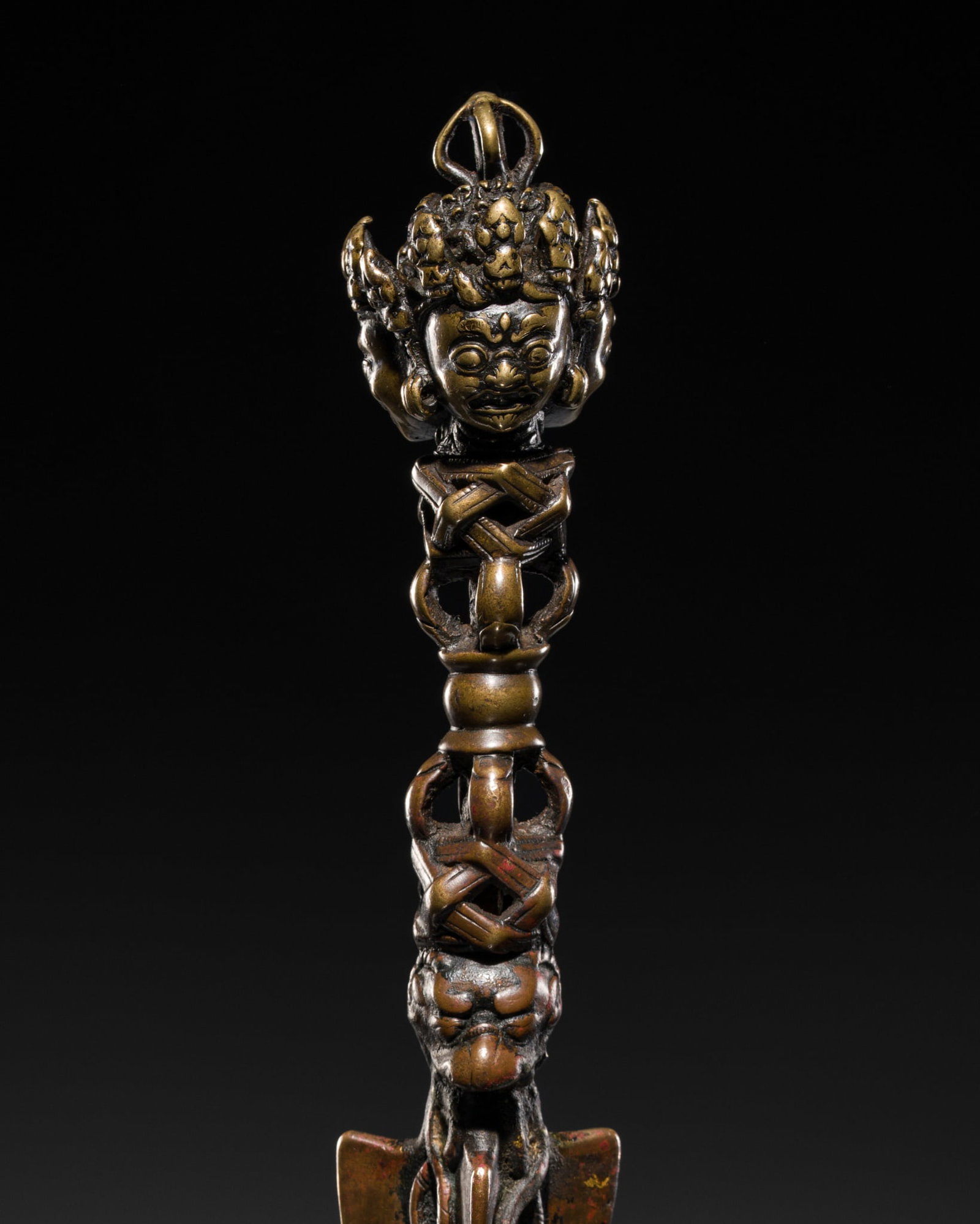 A LARGE BRASS ALLOY VAJRAKILA PHURBA, TIBET, CIRCA 13TH-14TH CENTURY (1 of 16)