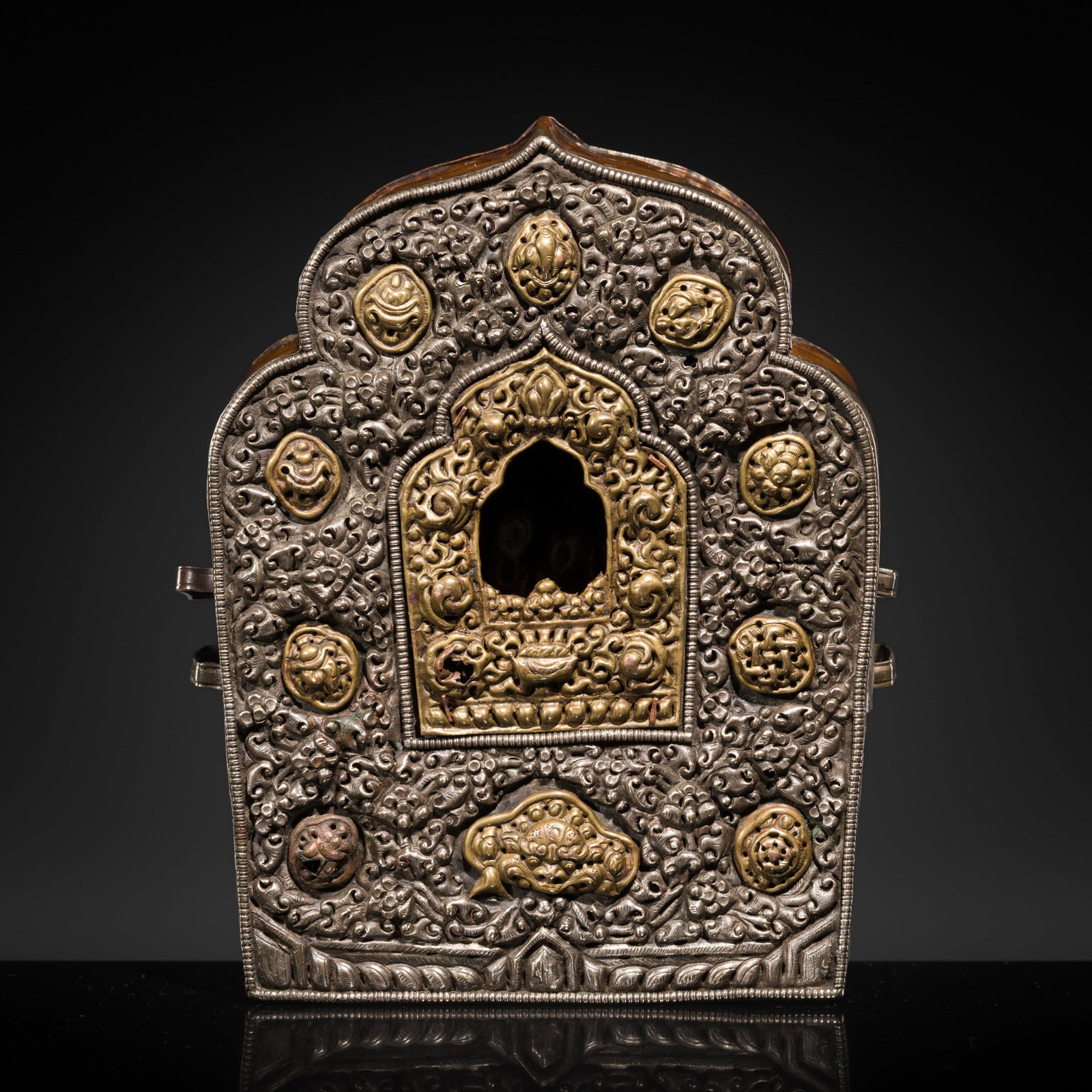 A PARCEL-GILT MIXED-METAL PORTABLE SHRINE, GAU, 19TH-EARLY 20TH CENTURY (1 of 15)