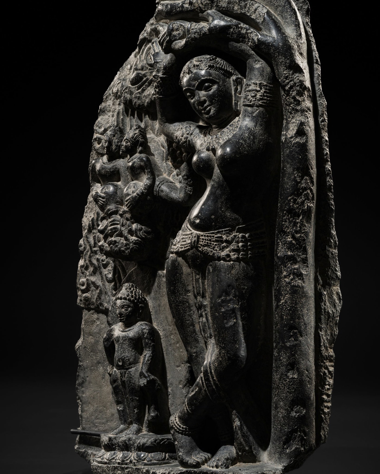 A BLACK STONE STELE DEPICTING THE BIRTH OF GAUTAMA BUDDHA (1 of 11)