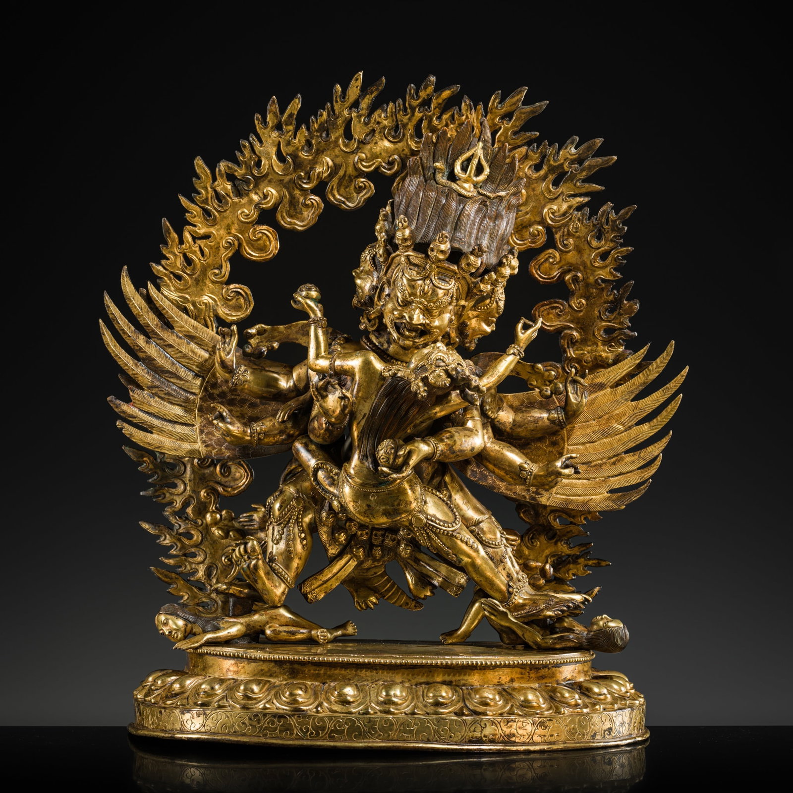 A LARGE GILT-BRONZE FIGURE OF MAHOTTARA HERUKA, CHEMCHOG, TIBETAN-CHINESE, 20TH CENTURY (1 of 20)