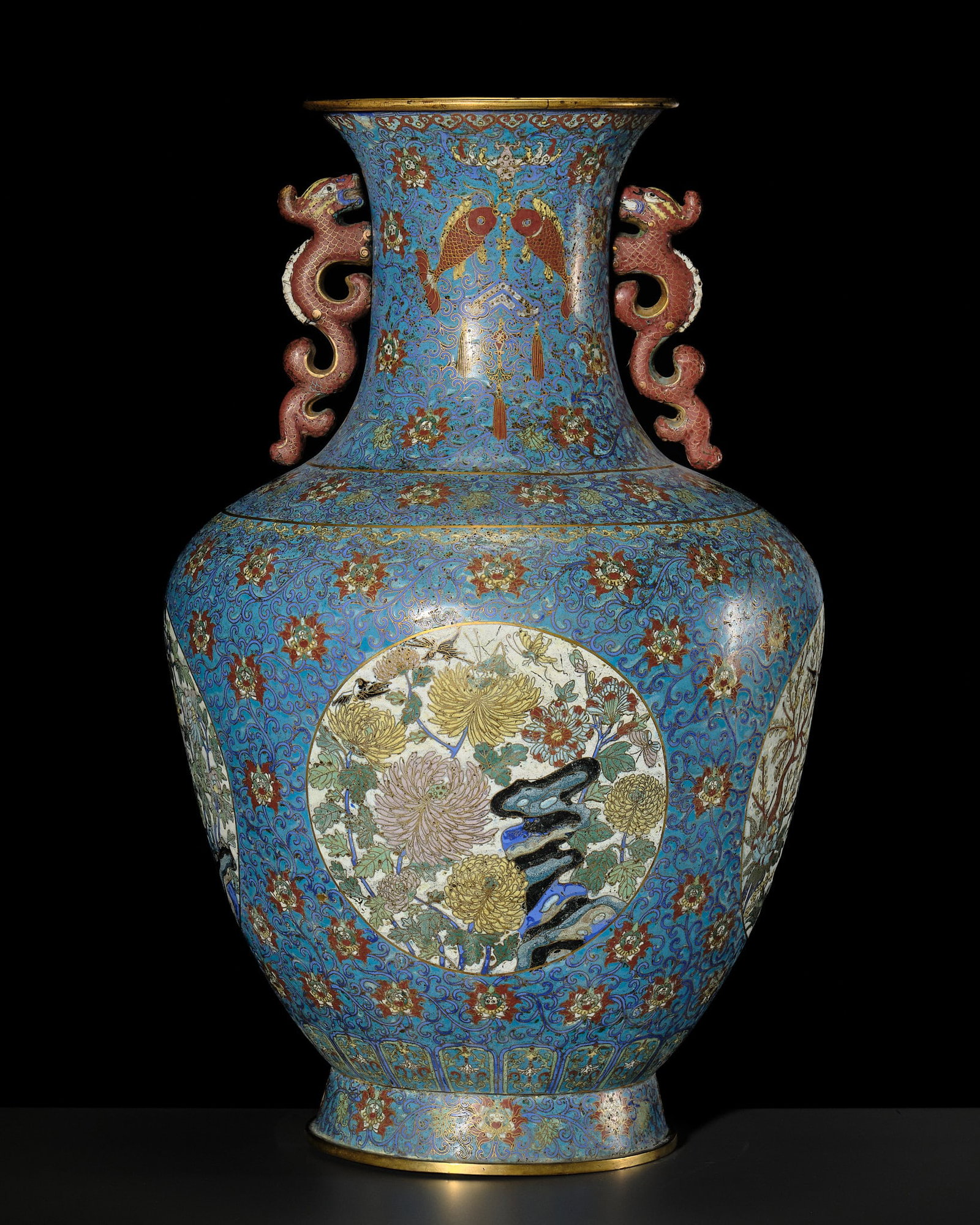 A MASSIVE CLOISONNÉ ENAMEL PALACE VASE, QIANLONG PERIOD: † A MASSIVE CLOISONNÉ ENAMEL PALACE VASE, QIANLONG PERIOD China, 1736-1795. Grand in stature and sumptuously decorated, this impressive vase showcases the great technical advancements made 